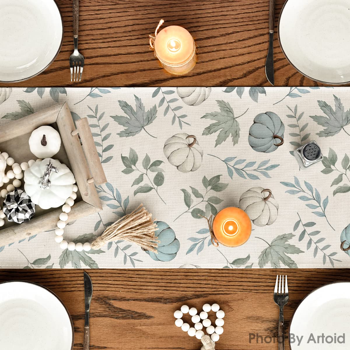 Pumpkins Fall Maple Leaves Fall Table Runner