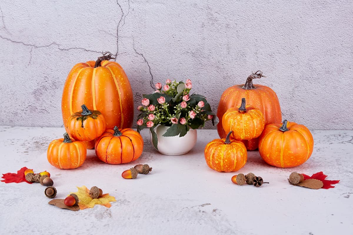 White & Gold Artificial Harvest Pumpkins – 16-Piece Fall Décor Set
