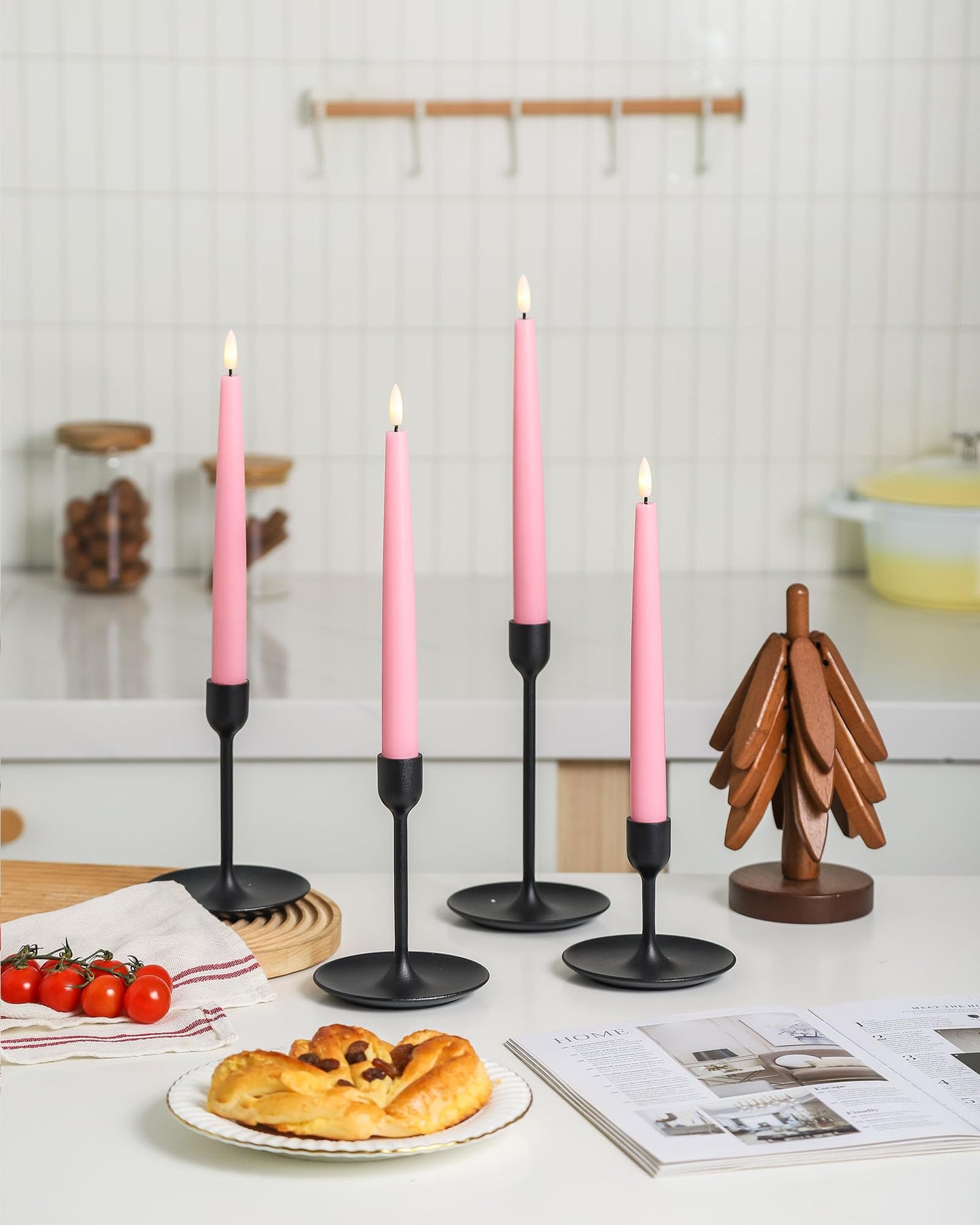 Black Wax Drip Flameless Taper Candles – Set of 6 LED Candles with Remote Control
