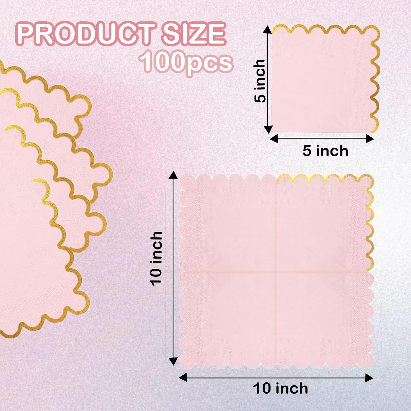 Cocktail Napkins – Scalloped Gold Foil Edge | Soft, Absorbent, Decorative Party Napkins for Weddings, Baby Showers & Events - 100 pack