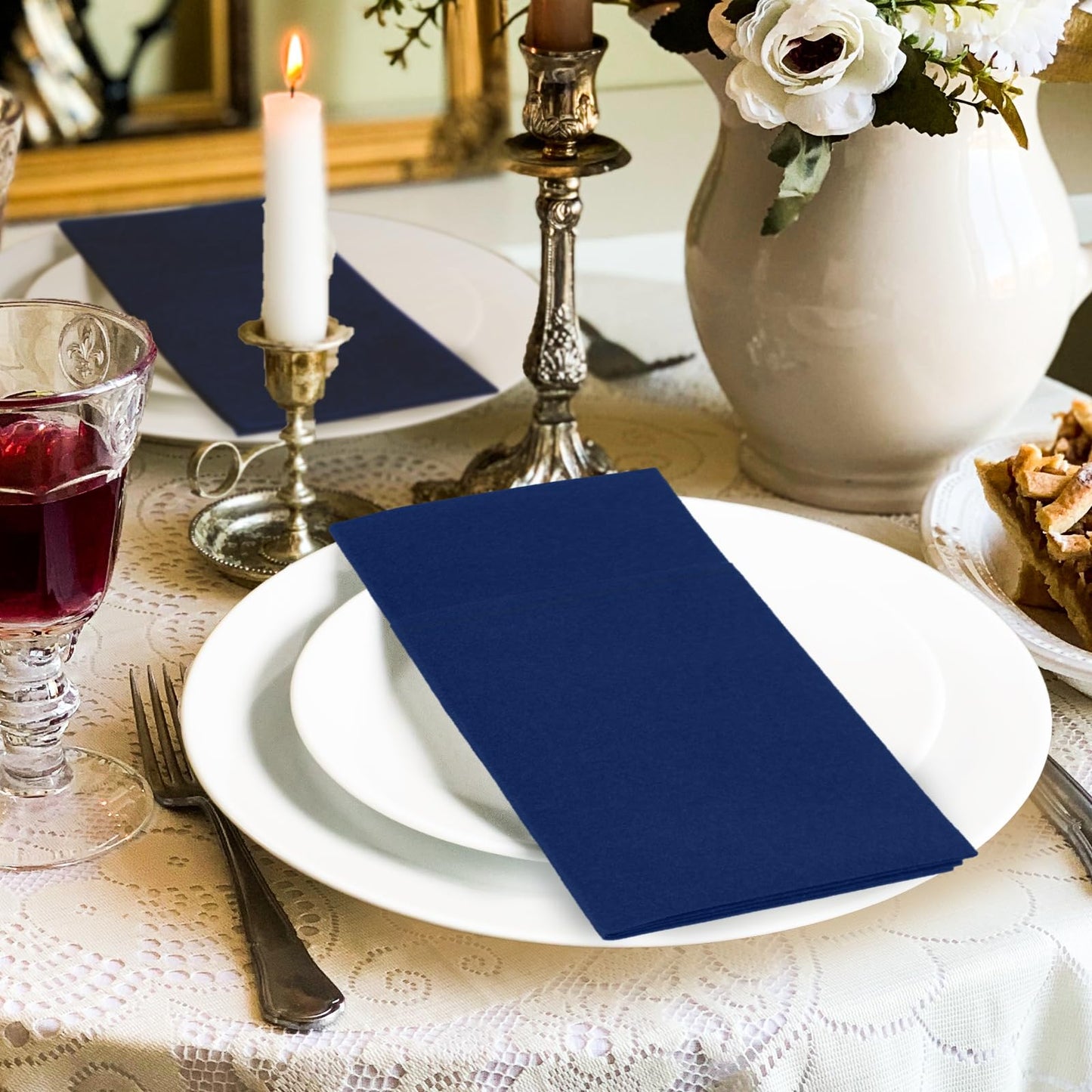 Solid Color Pocket Napkins – 50-Pack Linen-Like Paper Napkins with Silverware Pocket | Soft, Absorbent & Elegant for Dining, Weddings, and Events - Matcha Green