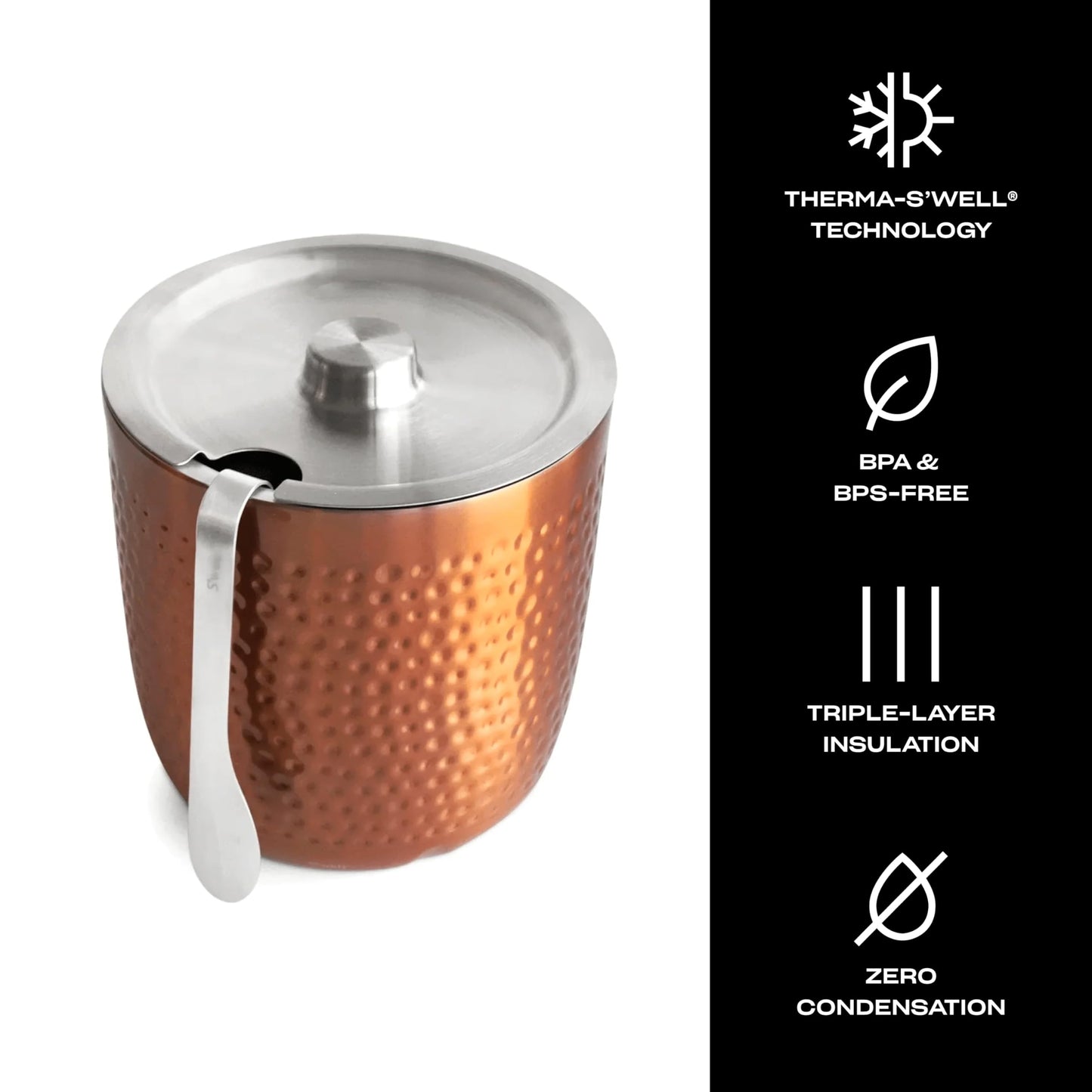 AestheticTriple-Layered Ice Bucket with Tongs – Vacuum-Insulated, Stainless Steel, Condensation-Free