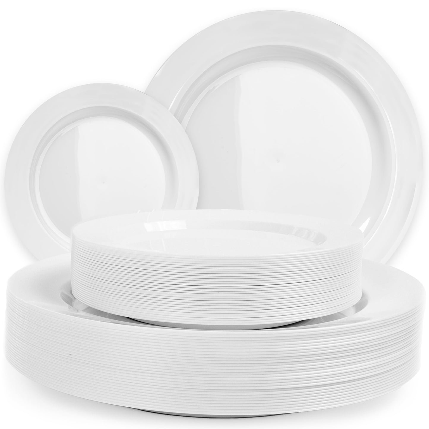 Elegant White Square Plastic Plates Set – 100-Piece Heavy Duty Disposable Dinnerware for 50 Guests (9.5” Dinner + 6.5” Appetizer Plates)