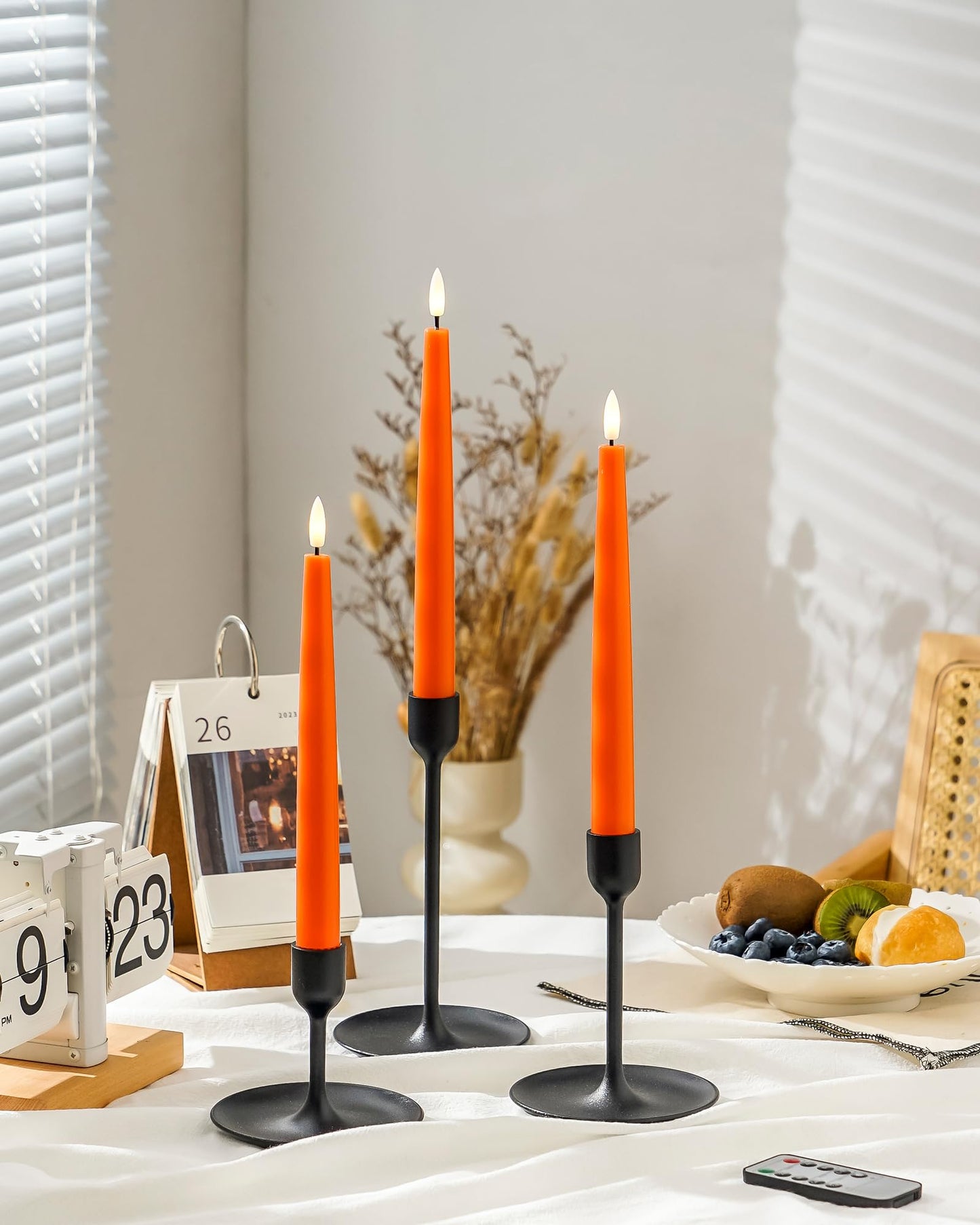 Black Wax Drip Flameless Taper Candles – Set of 6 LED Candles with Remote Control