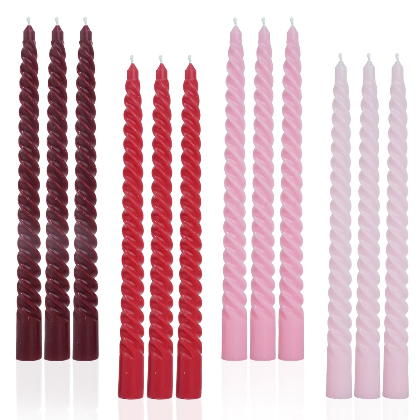 Handmade Spiral Taper Candles – 10" Unscented, Dripless (Set of 4)