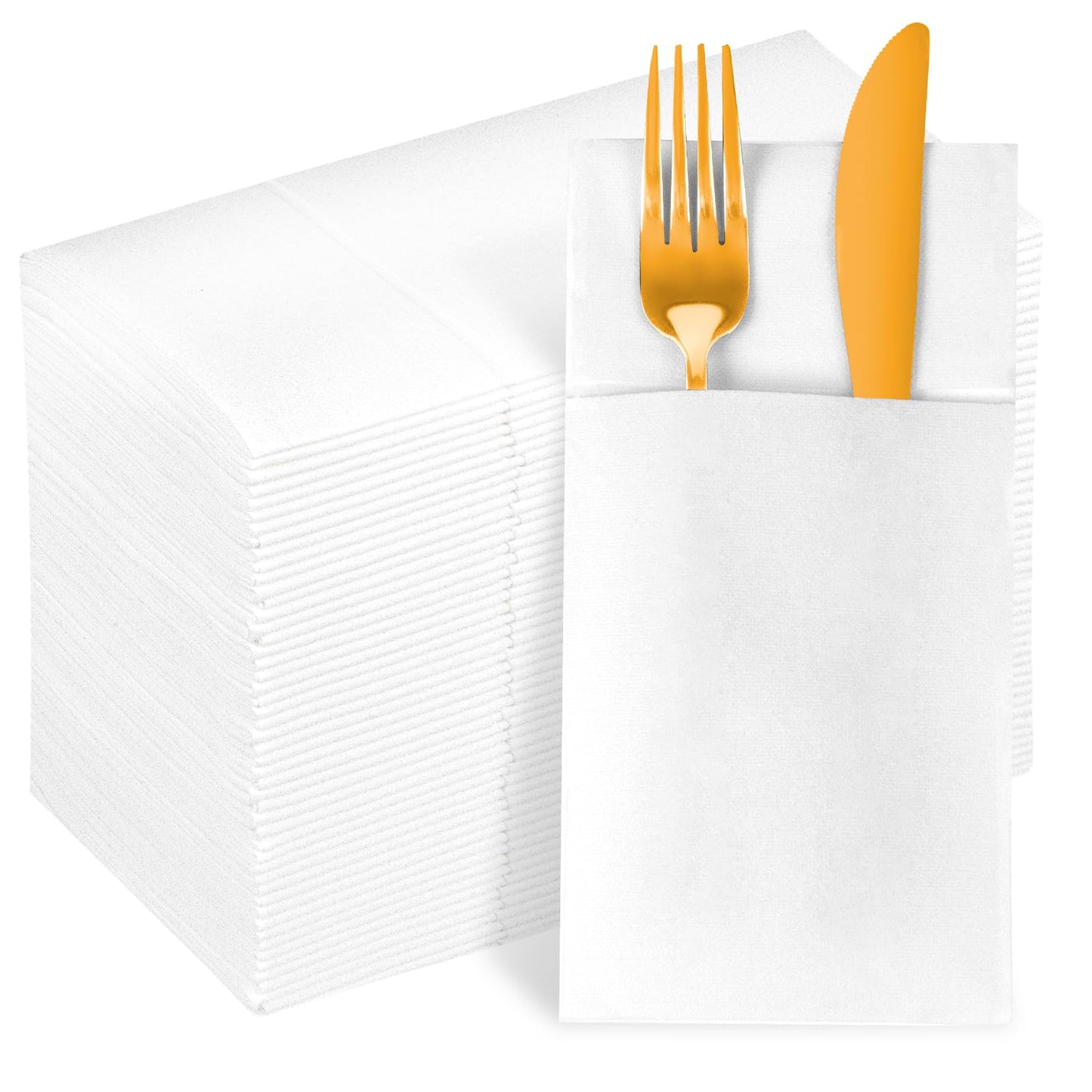 Solid Color Pocket Napkins – 50-Pack Linen-Like Paper Napkins with Silverware Pocket | Soft, Absorbent & Elegant for Dining, Weddings, and Events - Matcha Green