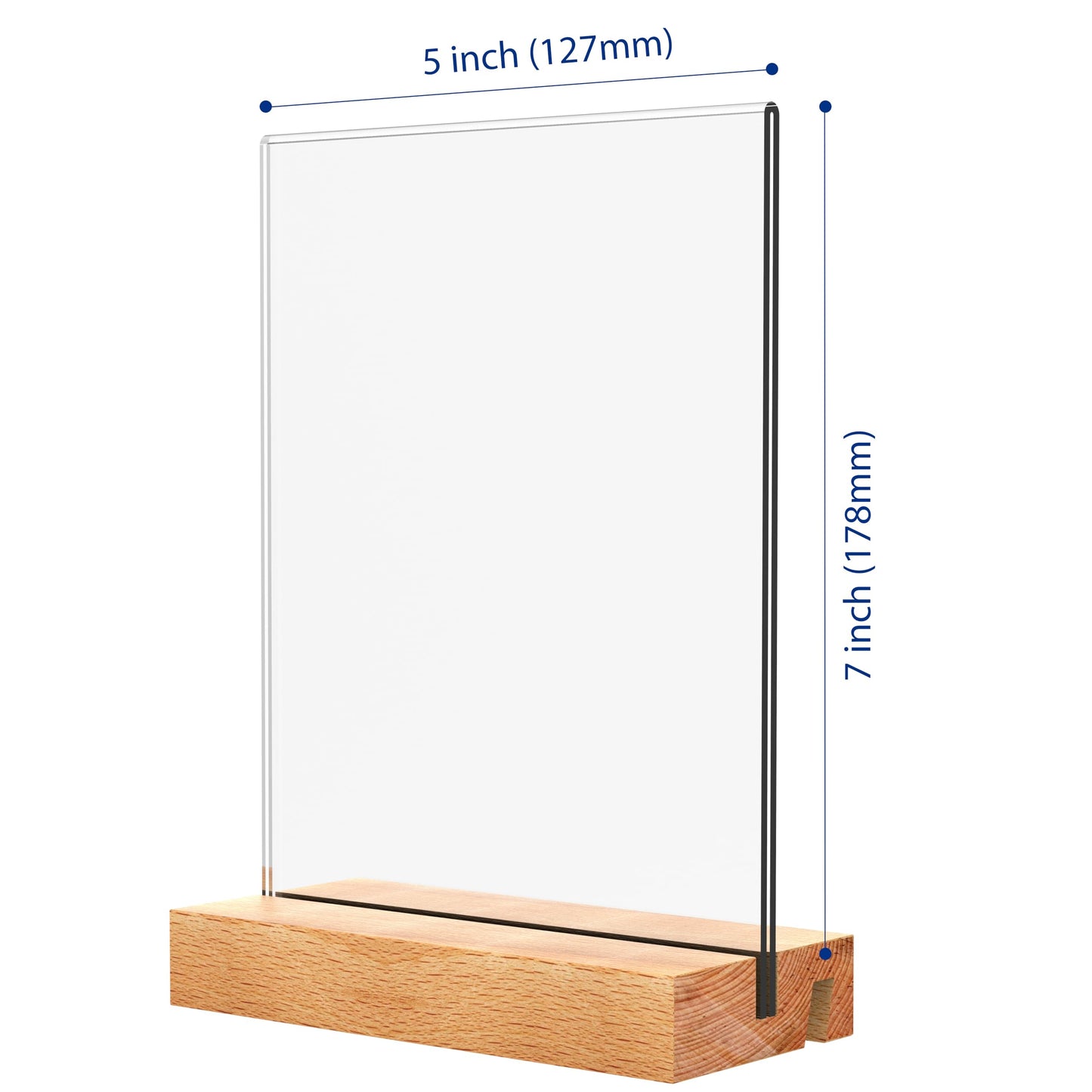 Beech Wood Acrylic Sign Holder – Double-Sided Slotted Display Stand for Menus, Signs, Promotions | Clear Acrylic Tabletop Signage