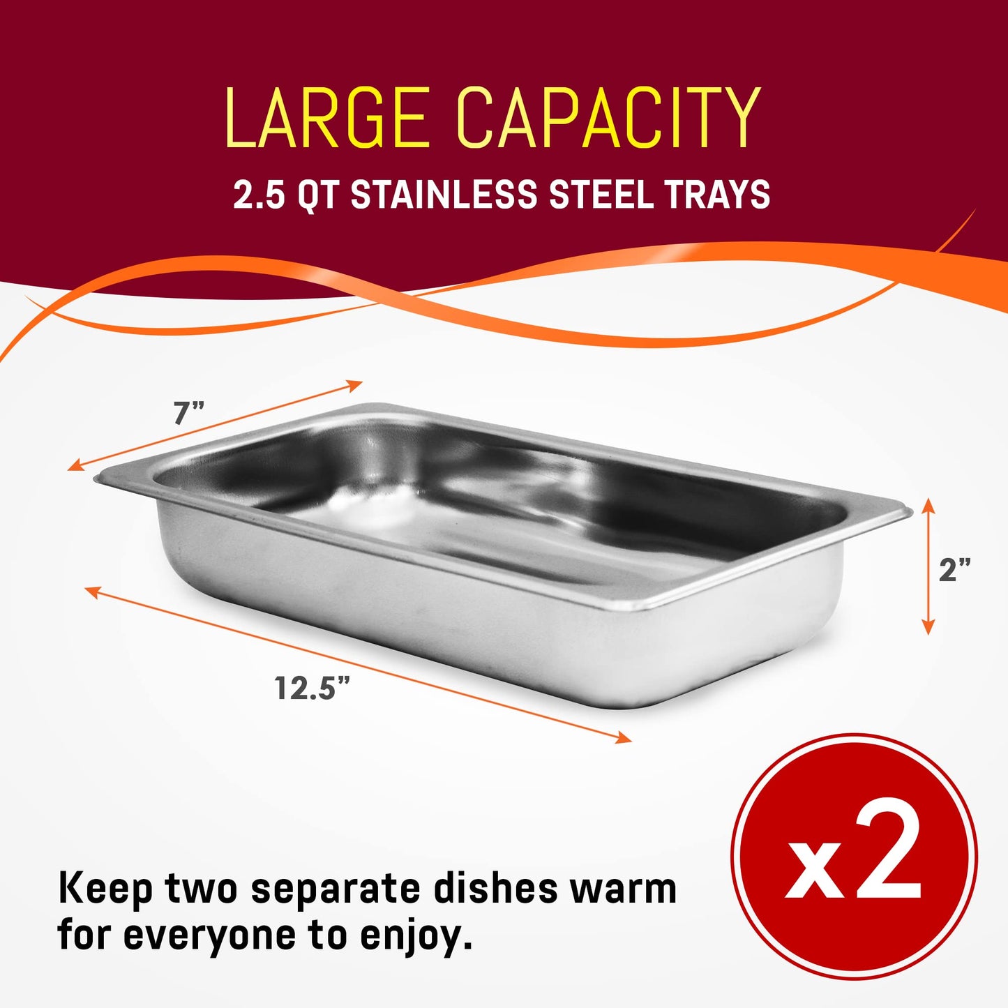 Electric Buffet Food Warmer with 3 Stainless Steel Trays & Dome Lids - Portable Warming Tray for Parties & Events