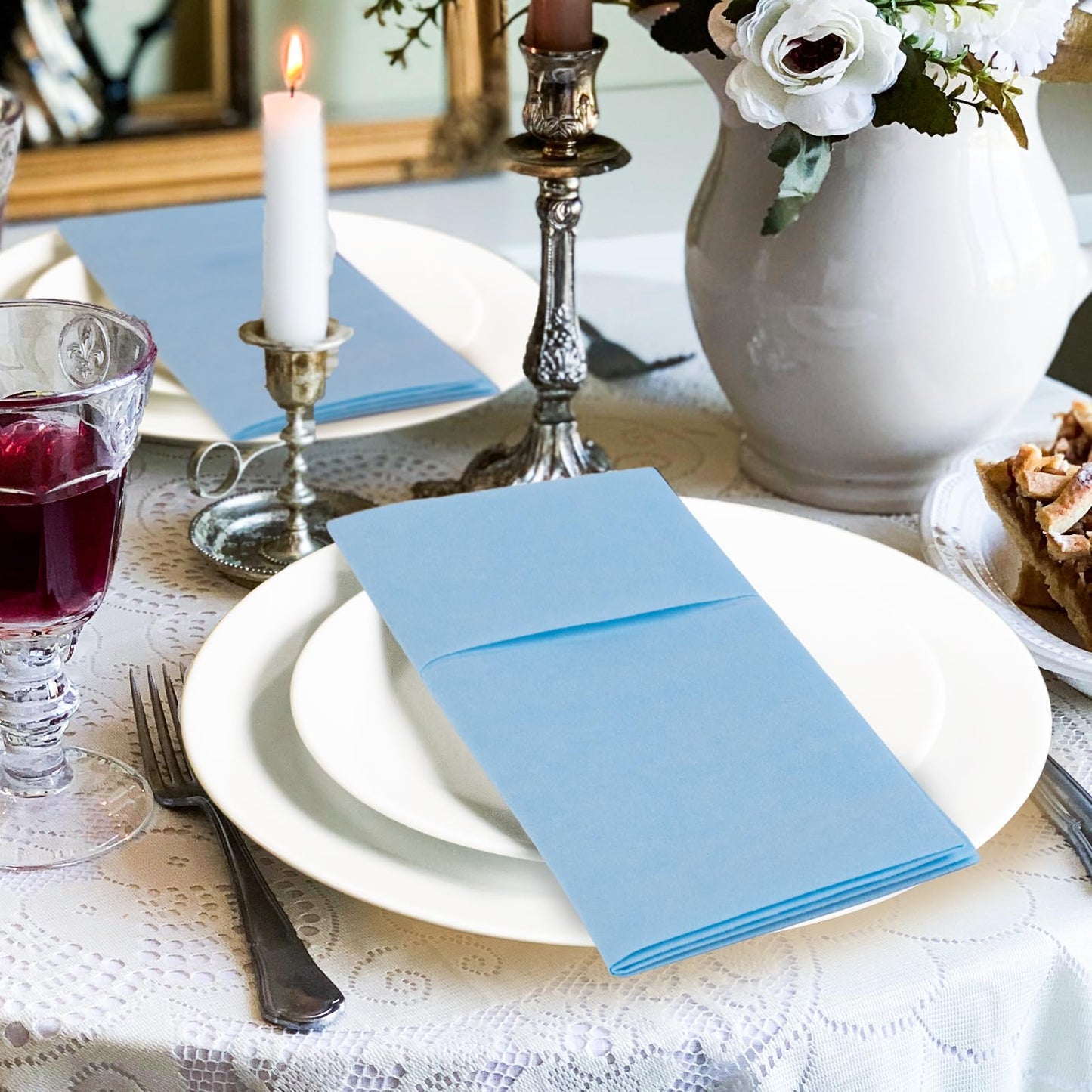 Solid Color Pocket Napkins – 50-Pack Linen-Like Paper Napkins with Silverware Pocket | Soft, Absorbent & Elegant for Dining, Weddings, and Events - Matcha Green