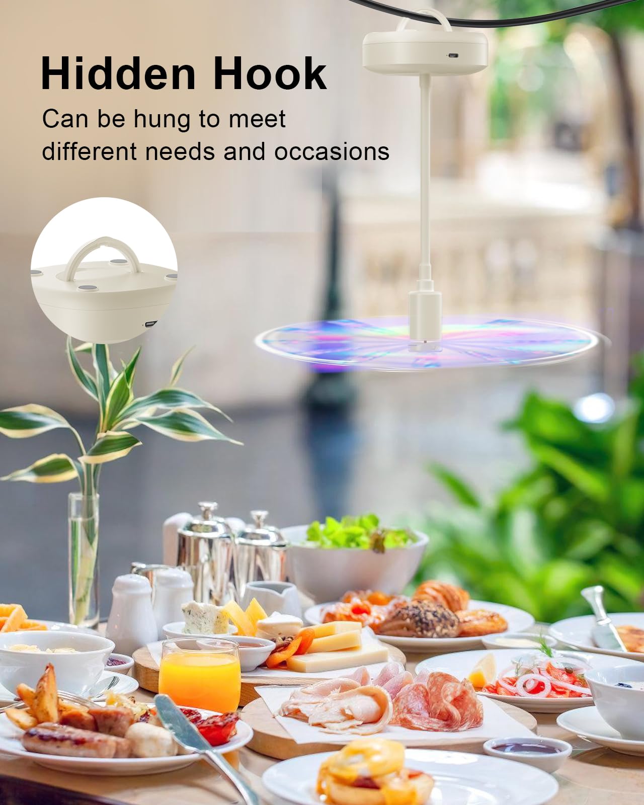 Table Food Fan – Insect Repellent with Reflective Blades, Flexible Neck, Silent Operation, USB-C Charging