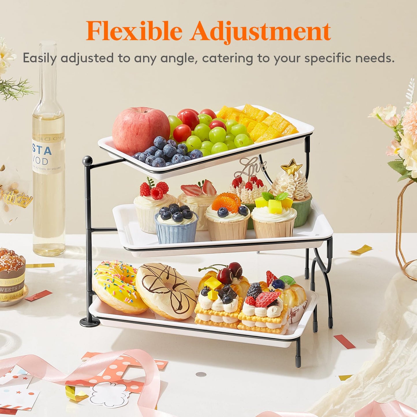 Clear Plastic Serving Tray – BPA-Free Shatterproof PET Dessert Stand for Parties, Weddings & Events | Space-Saving Display with Non-Slip Base