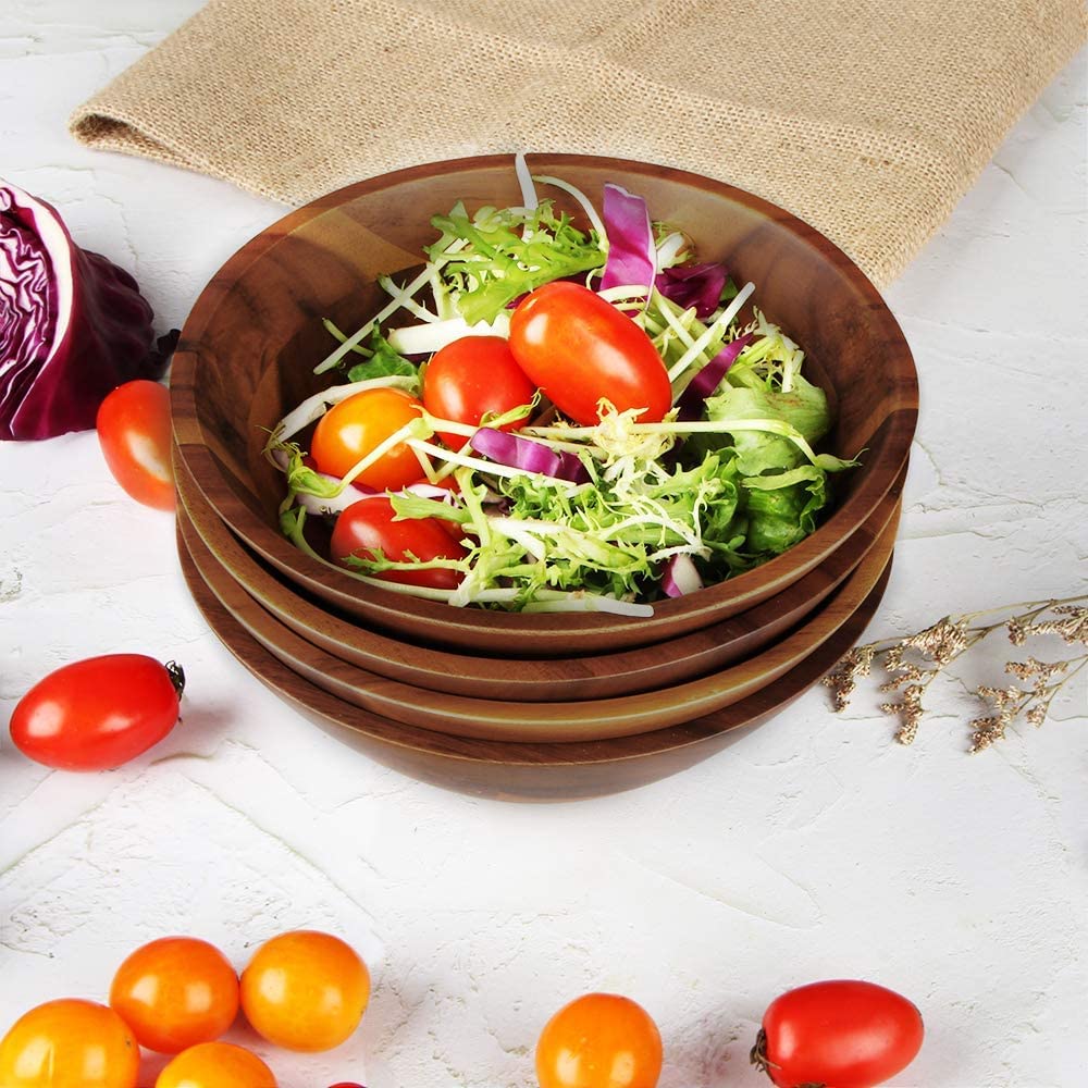 Acacia Wood Salad Bowl Set – 7-Inch Natural Wooden Serving Bowls for Salad, Snacks & Sides | Eco-Friendly & Handcrafted -4-Piece