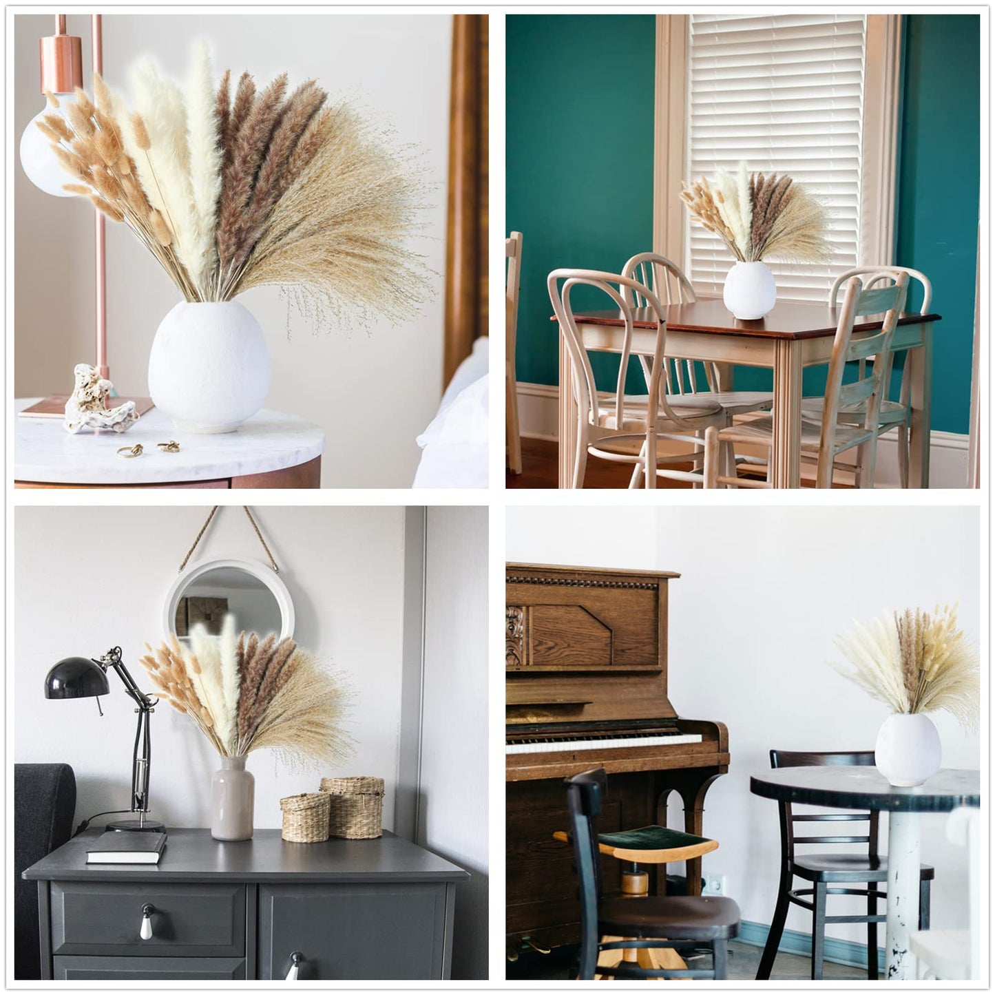 Natural Dried Pampas Grass Bouquet – Mixed Fluffy Pompous Grass for Vase, Boho Decor, Weddings, Gifts & Home Arrangements 100PCS