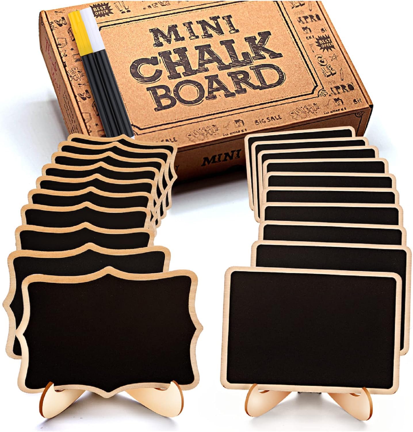 Mini Chalkboard Signs with Stands – 20-Piece Set