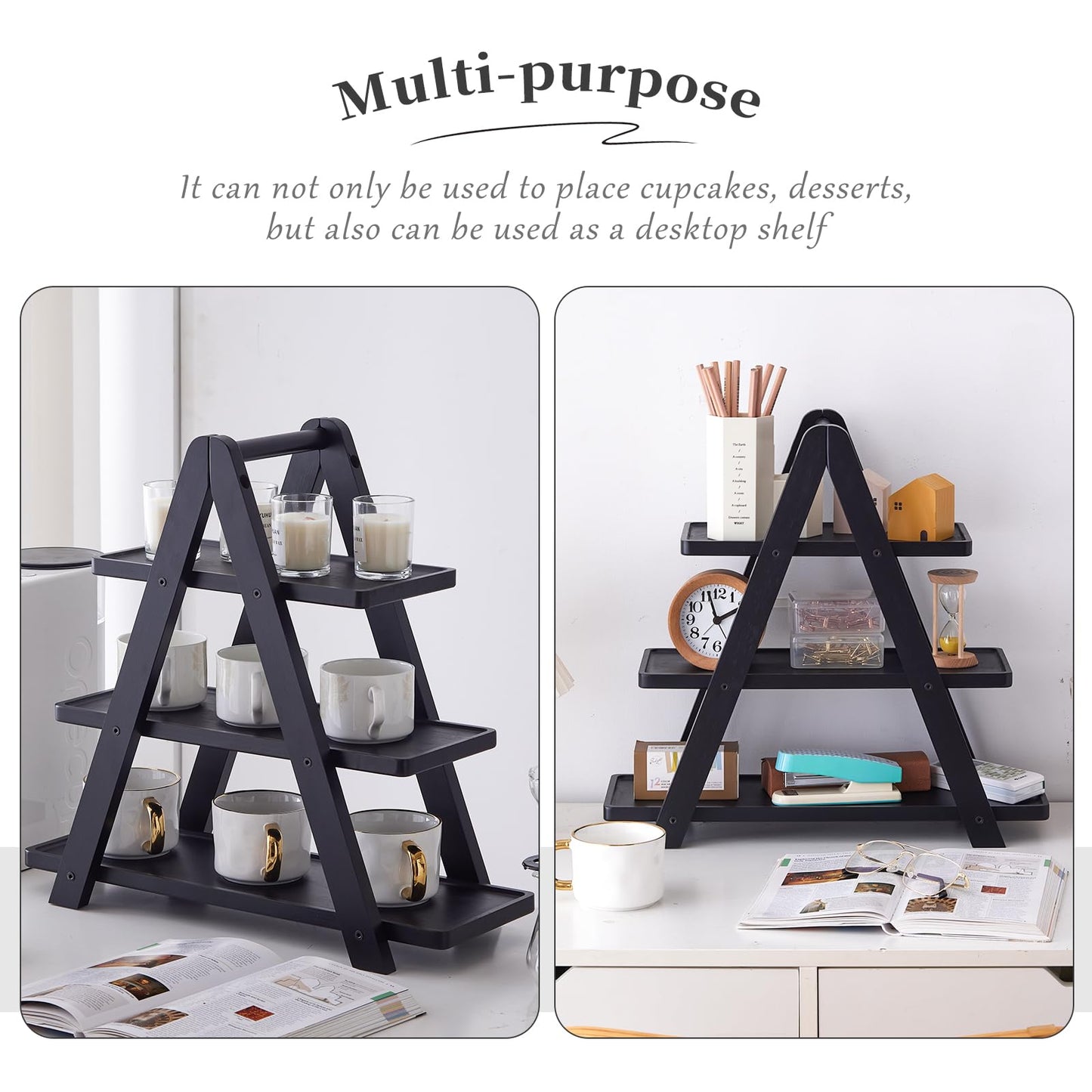 3-Tier Bamboo Cupcake Stand with– Reinforced Dessert Display Tray for Parties, Events, and Home Use
