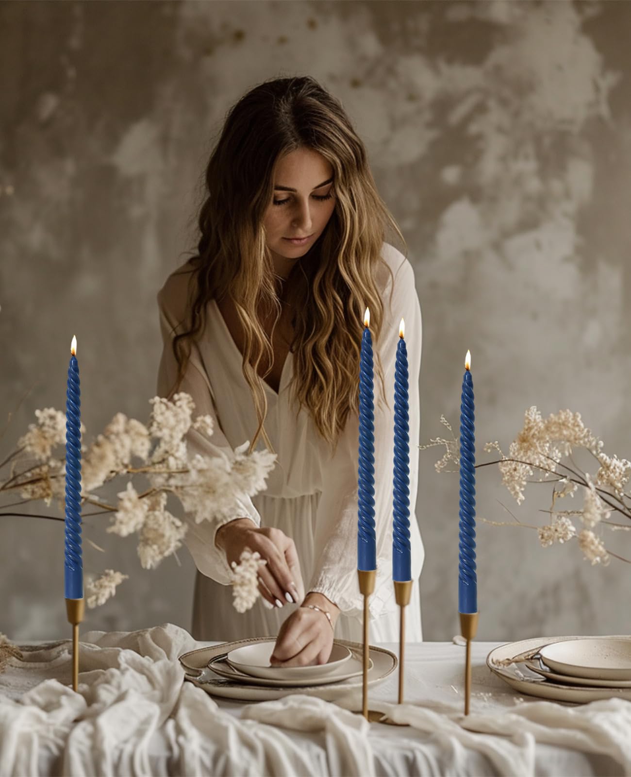 Handmade Spiral Taper Candles – 10" Unscented, Dripless (Set of 4)