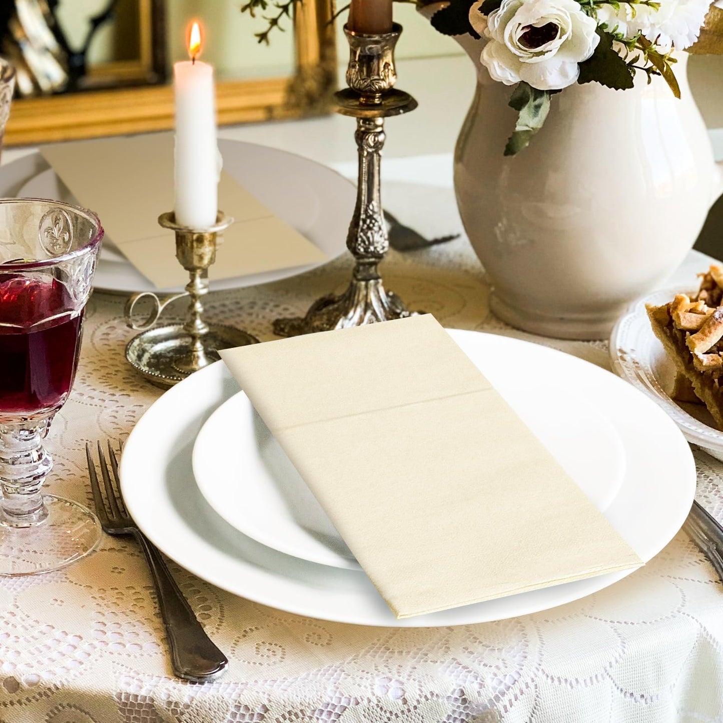 Solid Color Pocket Napkins – 50-Pack Linen-Like Paper Napkins with Silverware Pocket | Soft, Absorbent & Elegant for Dining, Weddings, and Events - Matcha Green