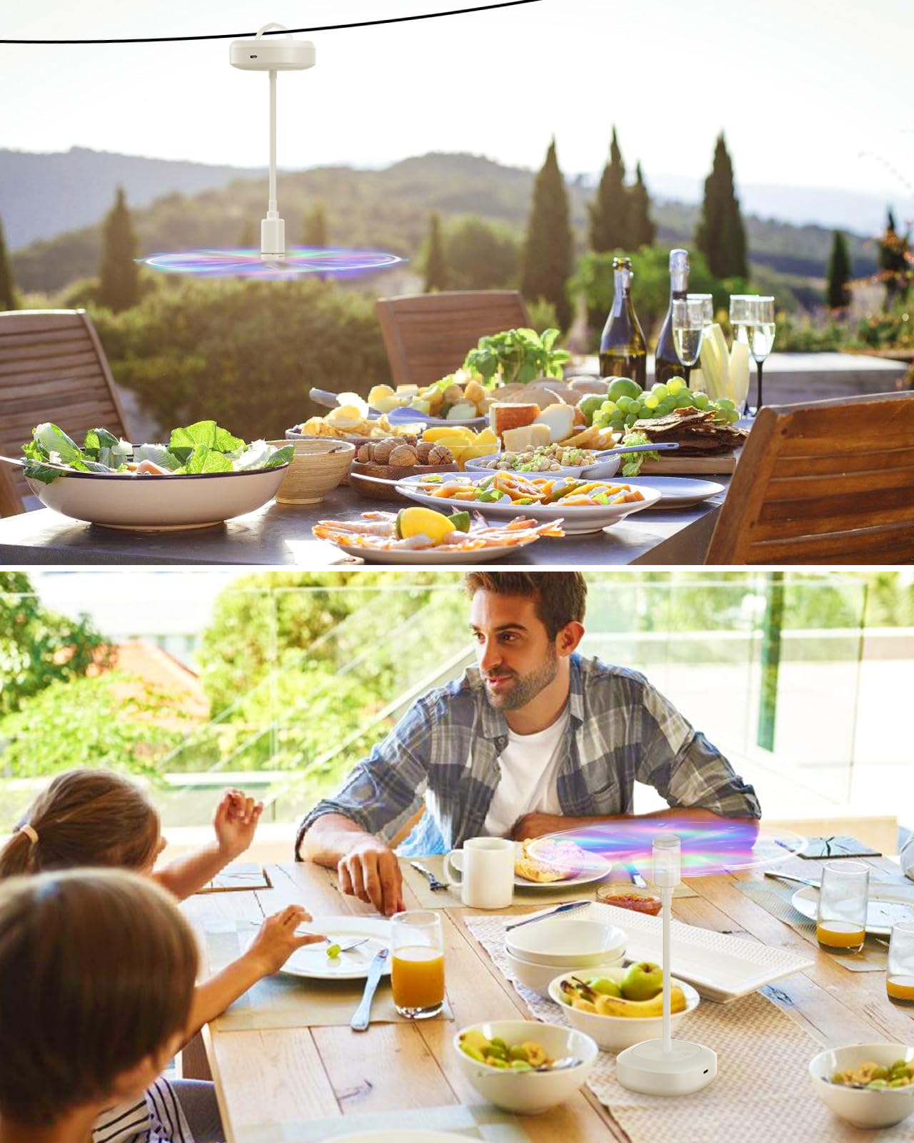 Table Food Fan – Insect Repellent with Reflective Blades, Flexible Neck, Silent Operation, USB-C Charging