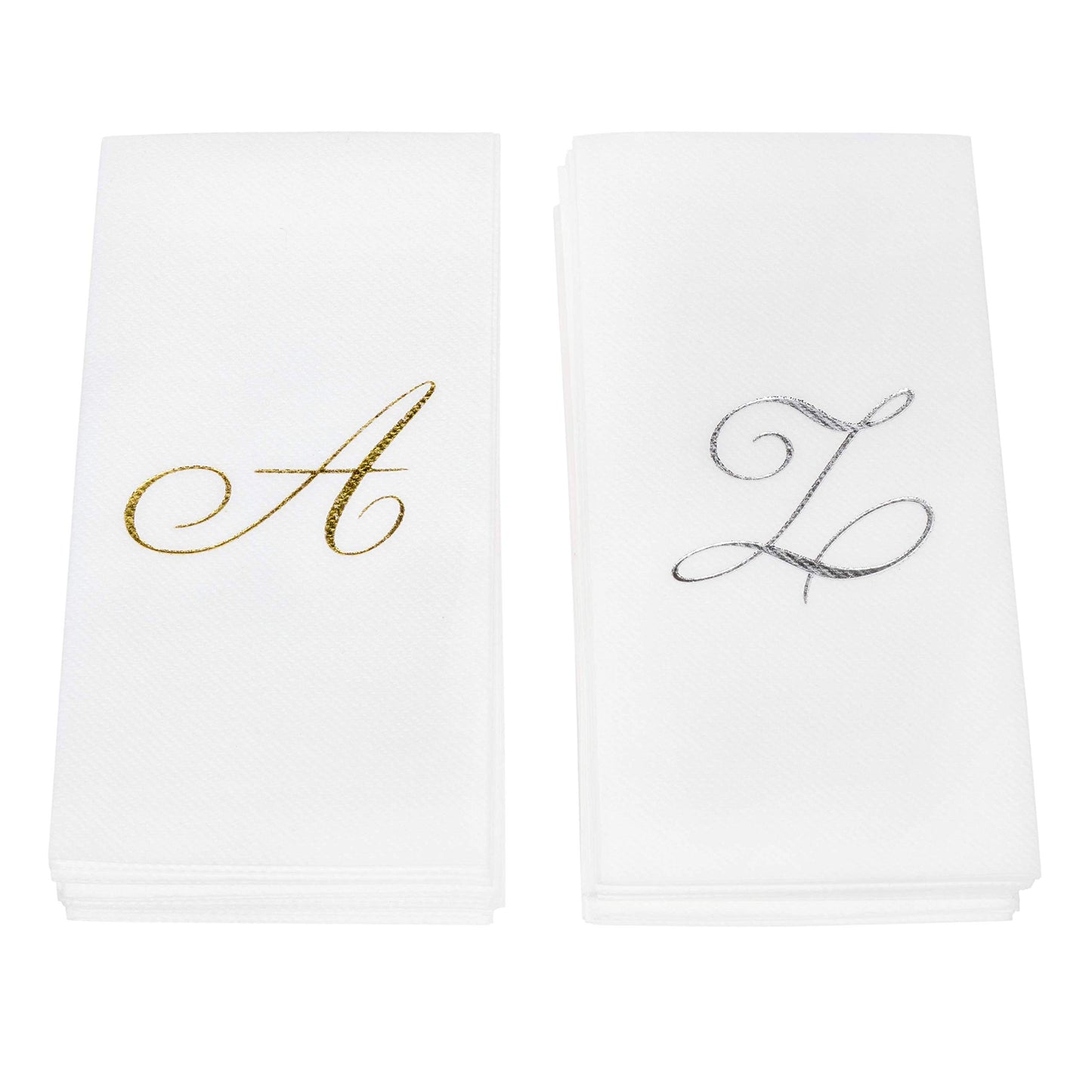 Monogrammed Disposable Napkins – Linen-Feel Paper Guest Hand | Gold or Silver Letter