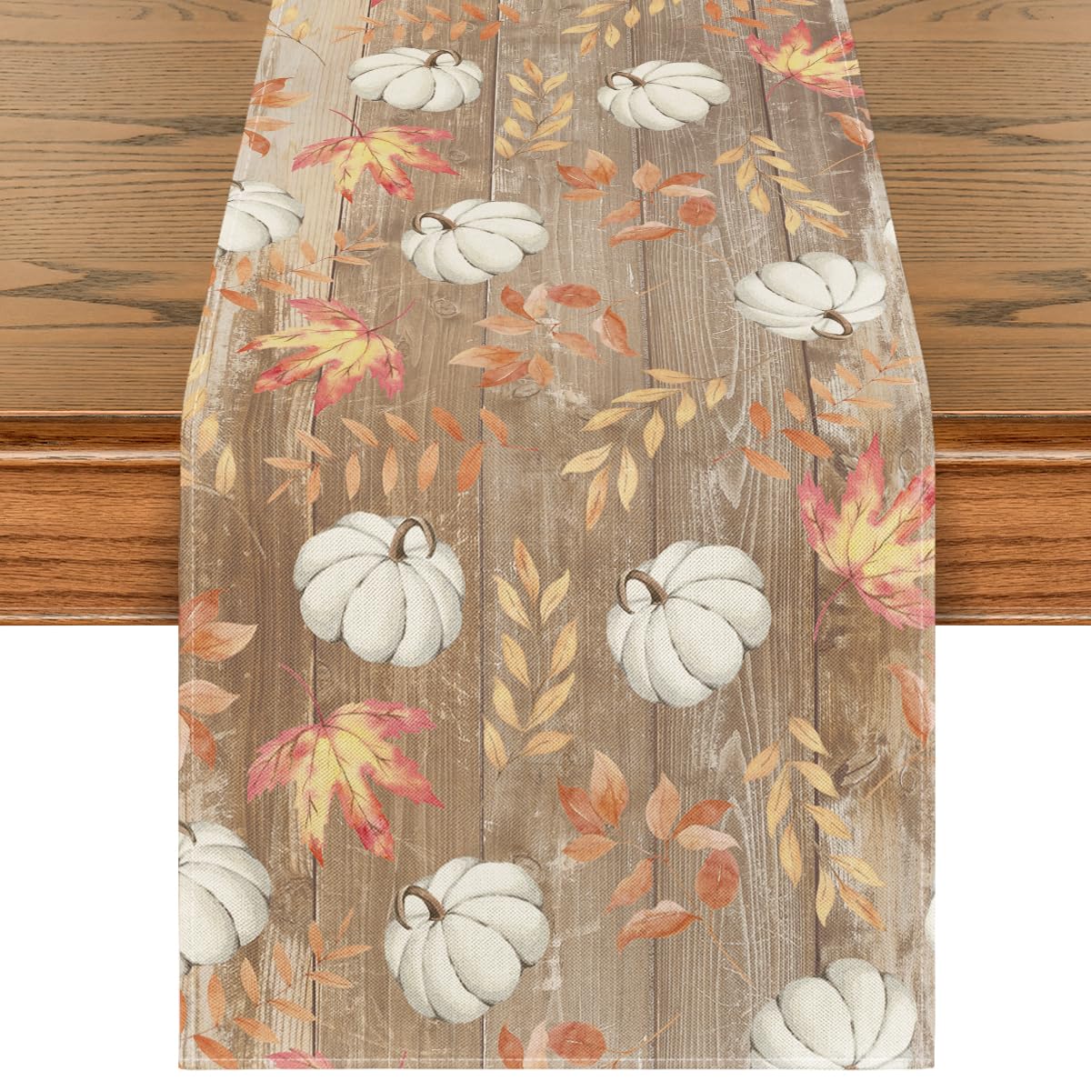 Pumpkins Fall Maple Leaves Fall Table Runner