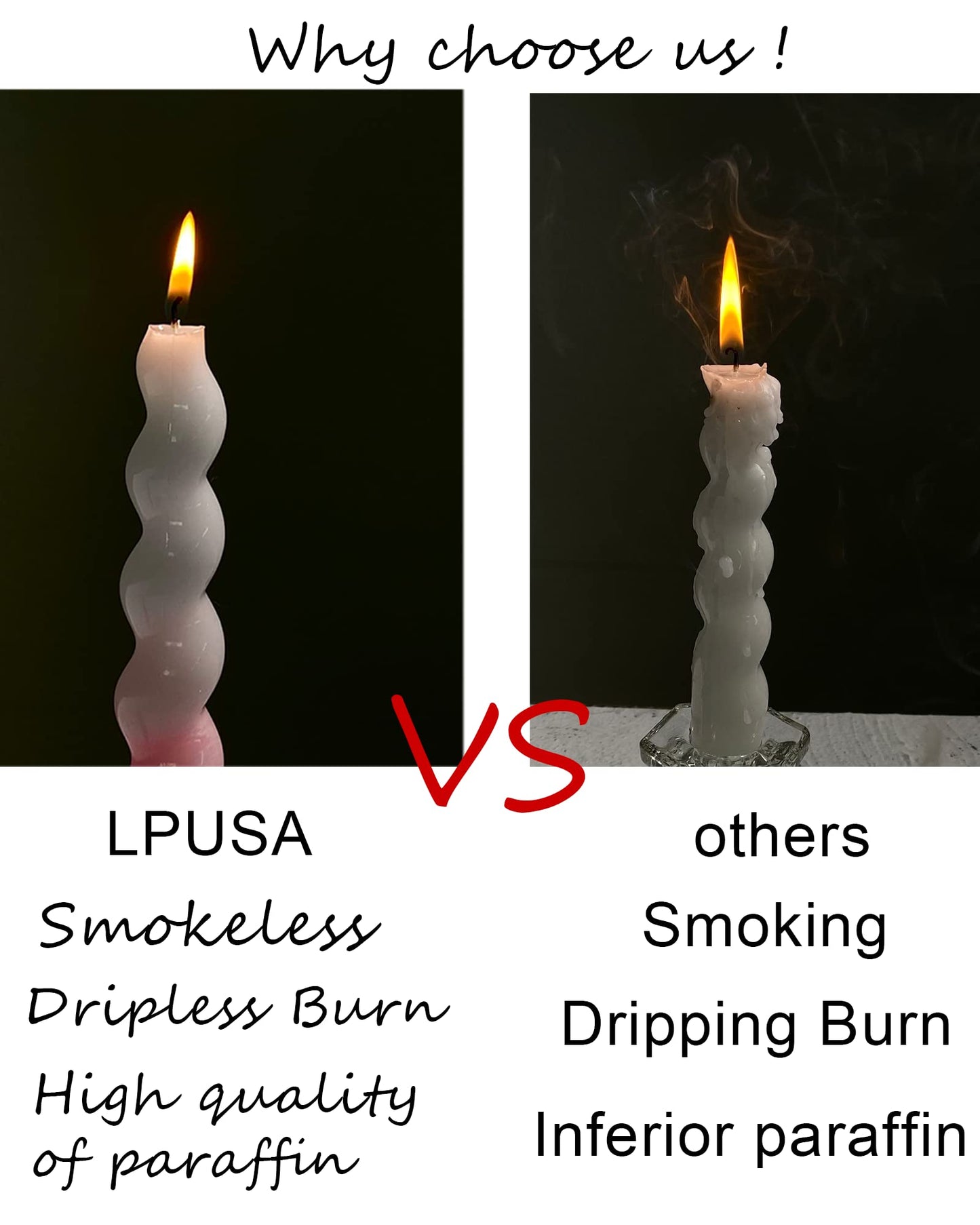 Handmade Spiral Taper Candles – 10" Unscented, Dripless (Set of 4)