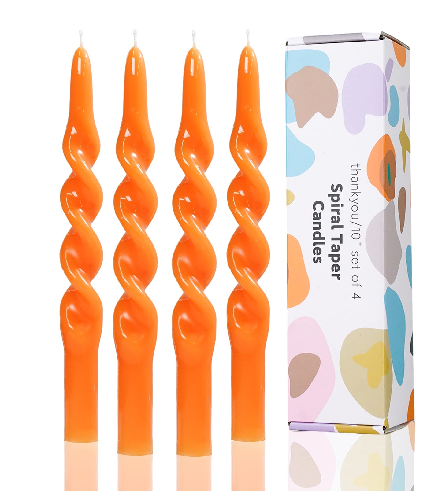 Handmade Spiral Taper Candles – 10" Unscented, Dripless (Set of 4)