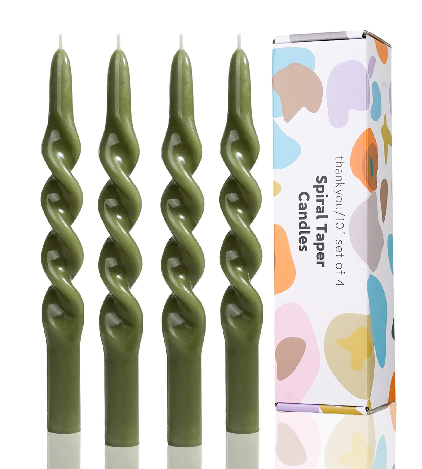 Handmade Spiral Taper Candles – 10" Unscented, Dripless (Set of 4)