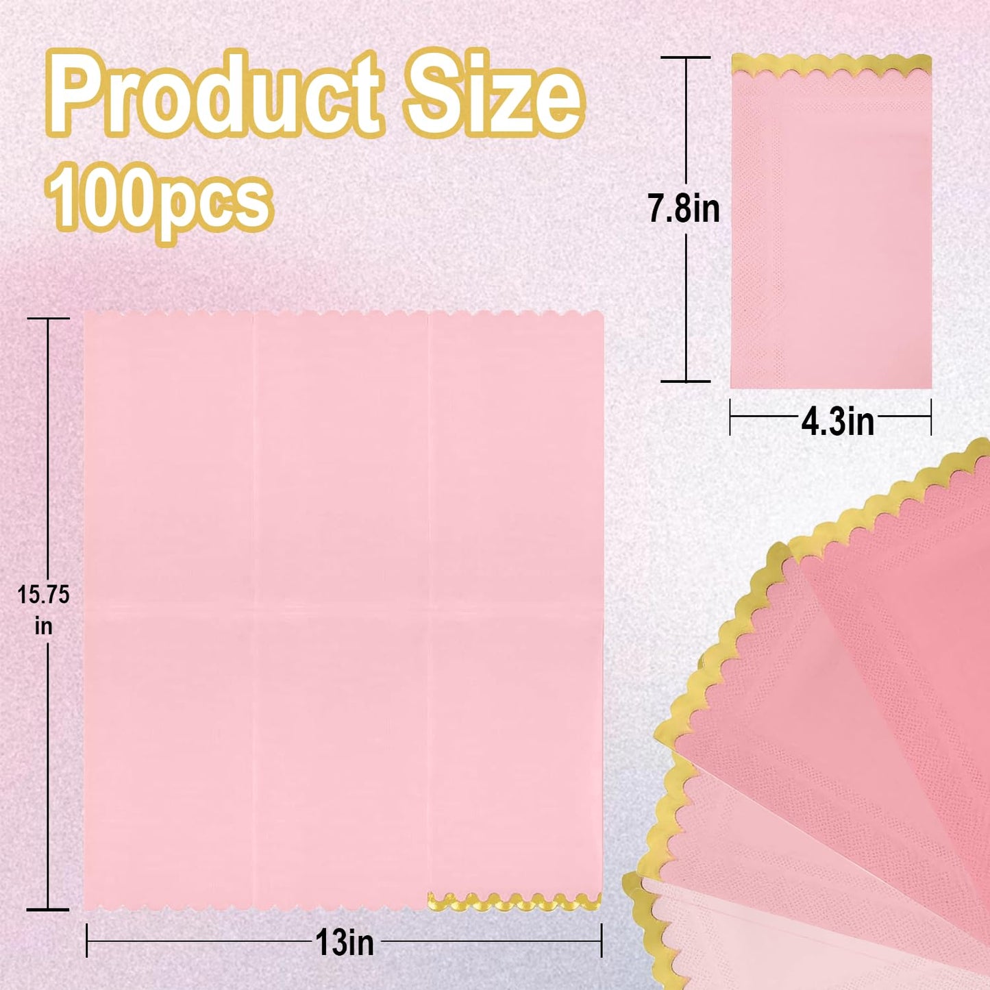 Cocktail Napkins – Scalloped Gold Foil Edge | Soft, Absorbent, Decorative Party Napkins for Weddings, Baby Showers & Events - 100 pack