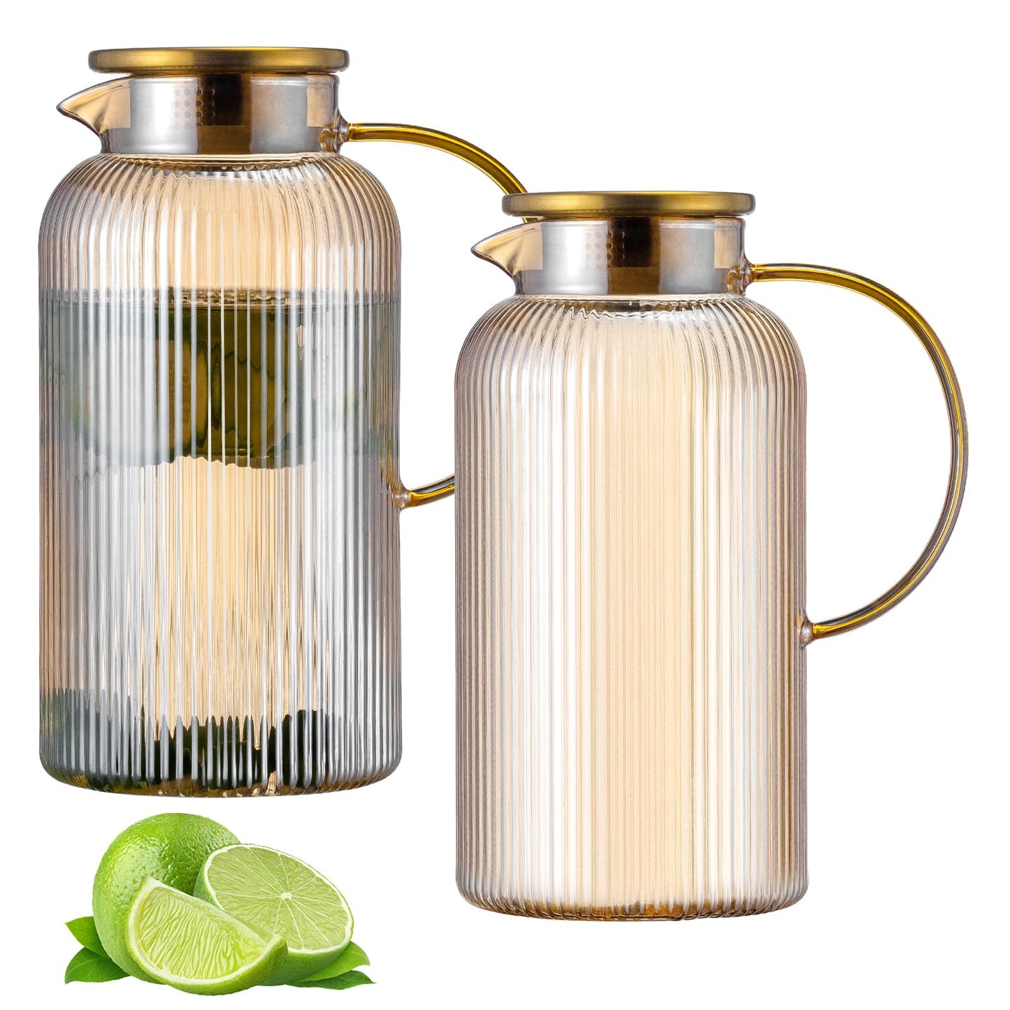 Glass Water Pitcher – 68oz Borosilicate Carafe with Stainless Steel Lid - Heat-Resistant