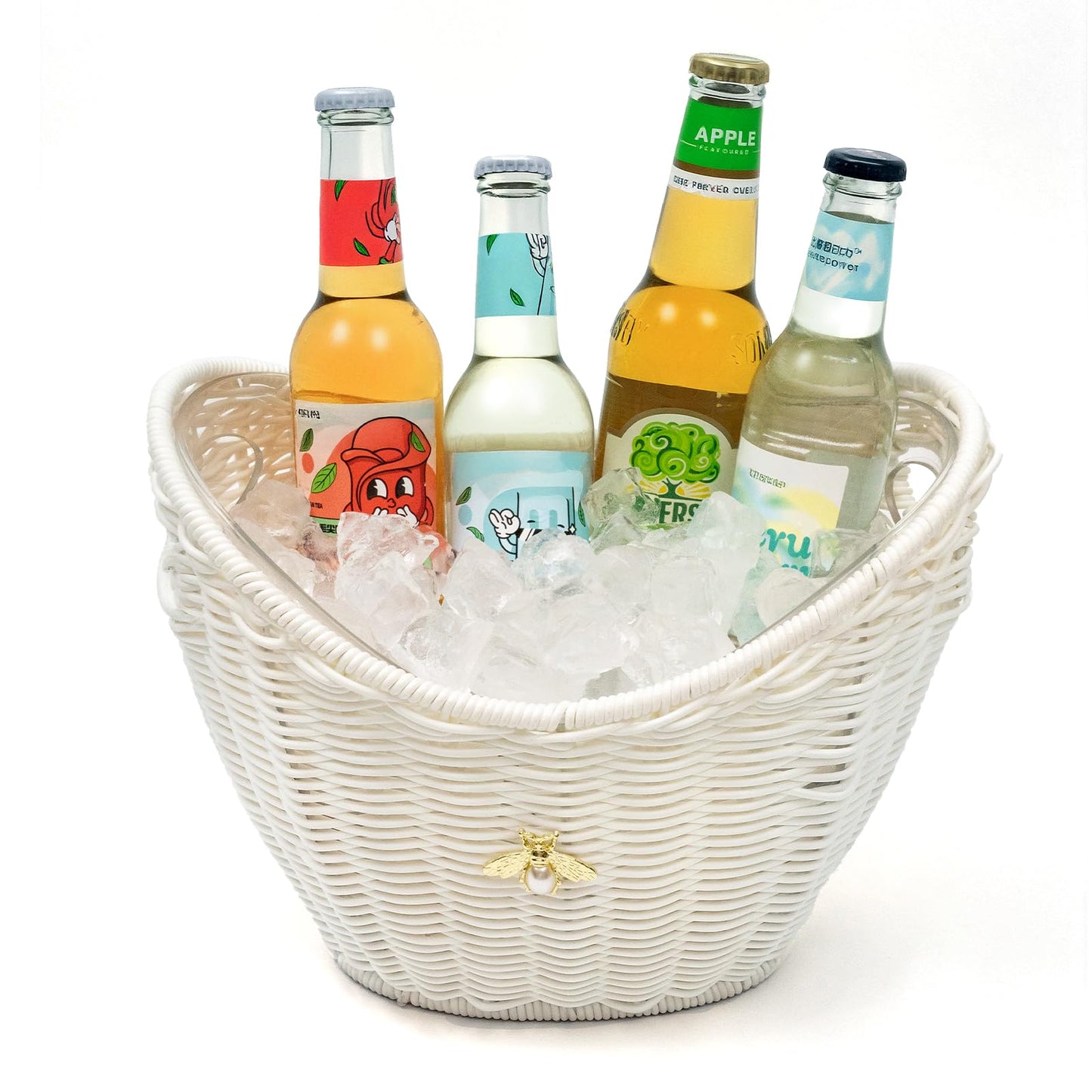 Handcrafted Rattan Ice Bucket with Acrylic Insert β 4L Leak-Proof Double Layer Design with Diatomaceous Earth Pad (Rattan)