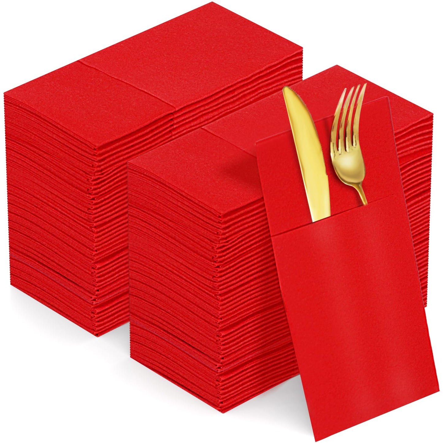 Solid Color Pocket Napkins – 50-Pack Linen-Like Paper Napkins with Silverware Pocket | Soft, Absorbent & Elegant for Dining, Weddings, and Events - Matcha Green