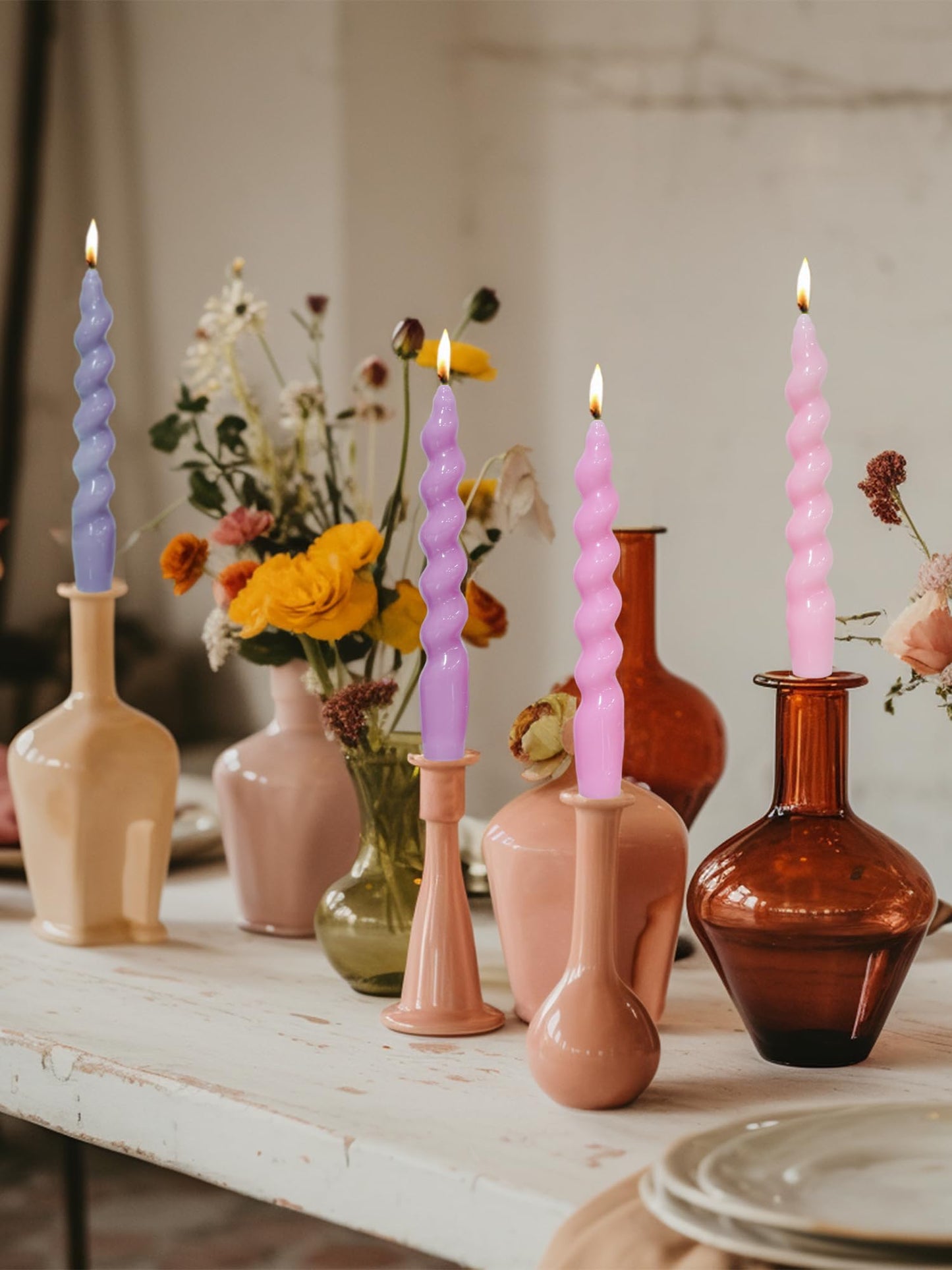 Handmade Spiral Taper Candles – 10" Unscented, Dripless (Set of 4)