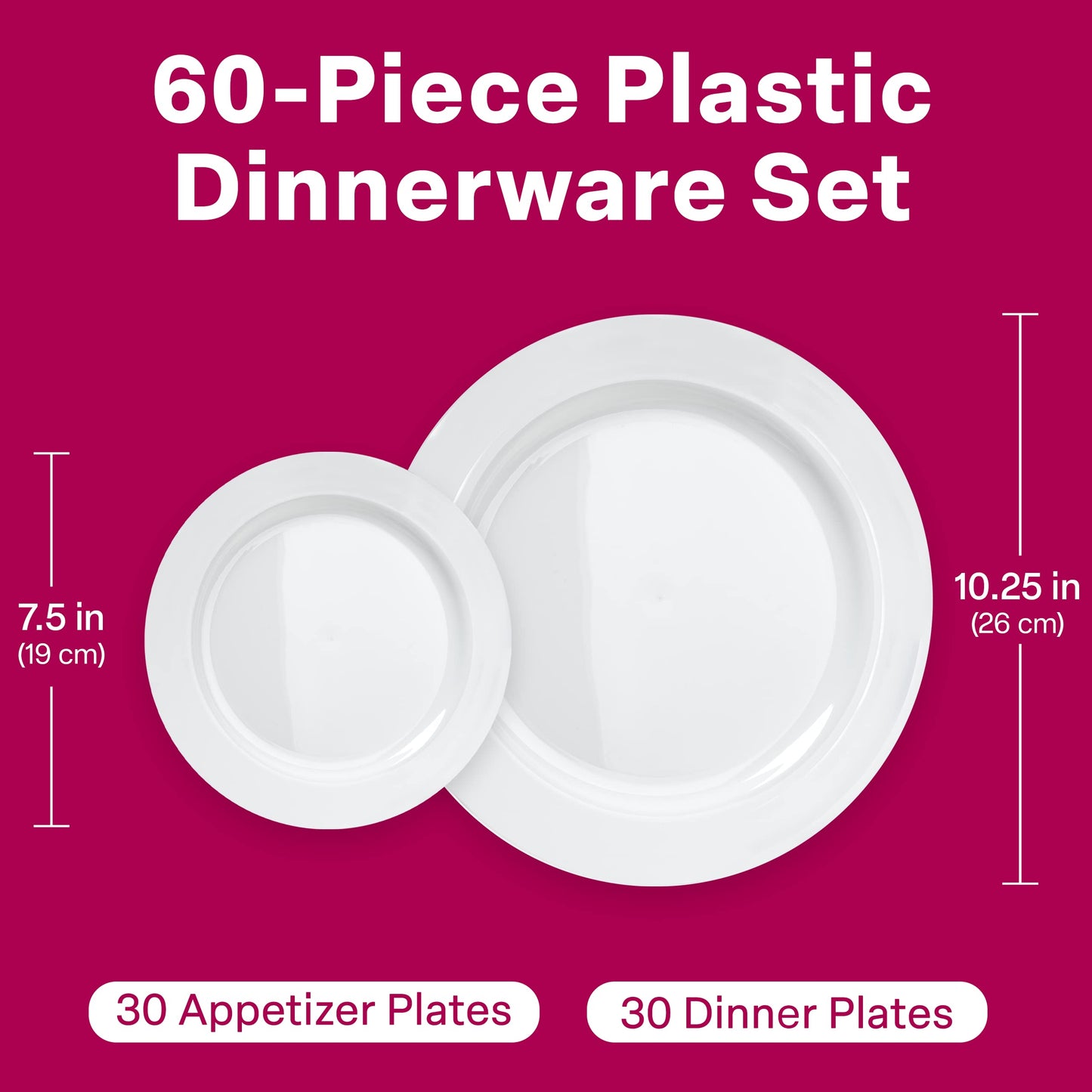 Elegant White Square Plastic Plates Set – 100-Piece Heavy Duty Disposable Dinnerware for 50 Guests (9.5” Dinner + 6.5” Appetizer Plates)