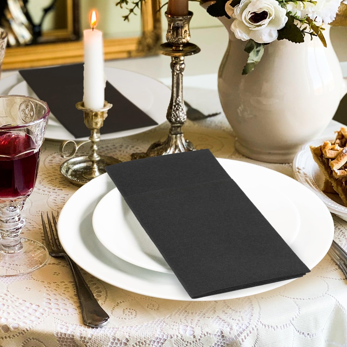 Solid Color Pocket Napkins – 50-Pack Linen-Like Paper Napkins with Silverware Pocket | Soft, Absorbent & Elegant for Dining, Weddings, and Events - Matcha Green