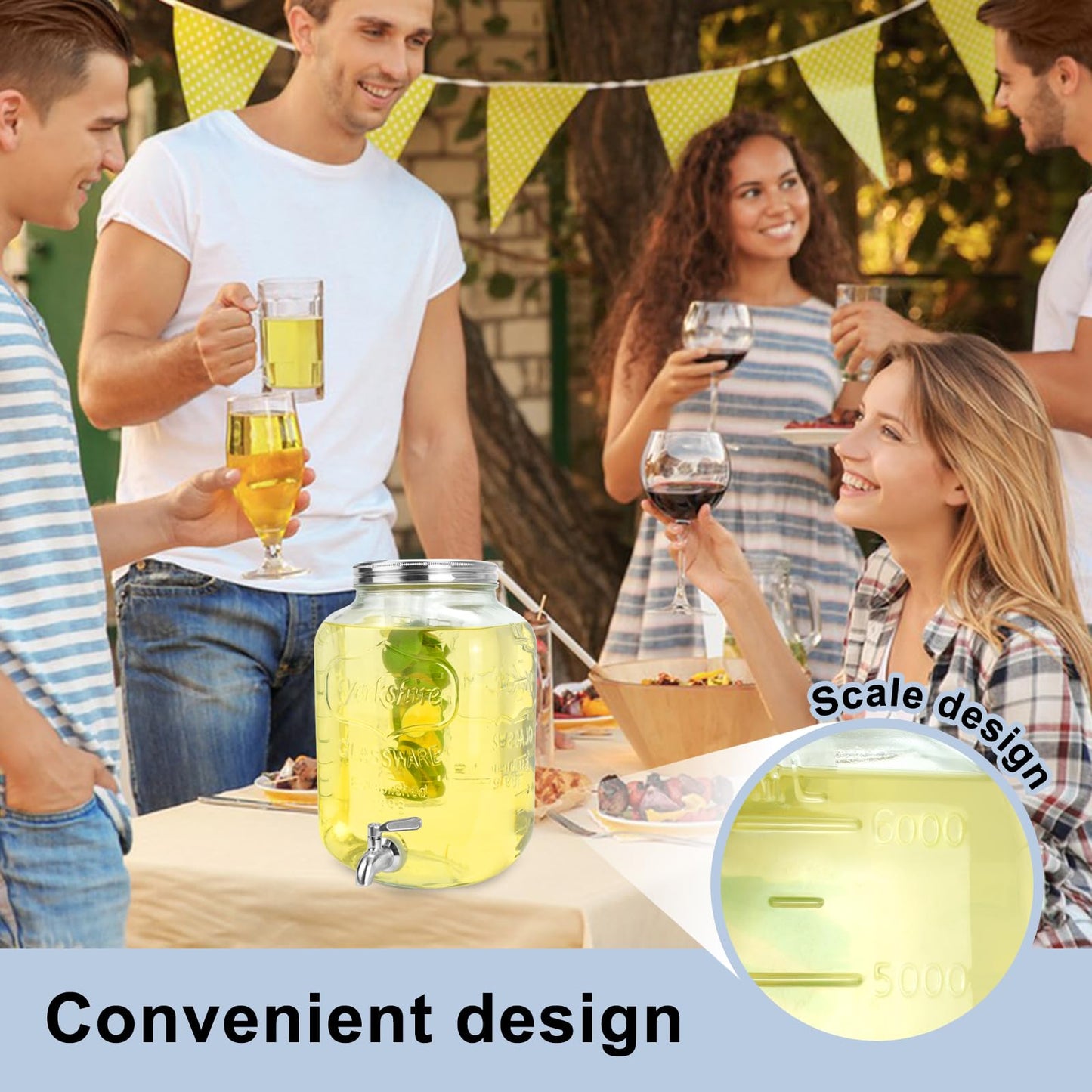 2-Gallon Glass Drink Dispenser Set with Stainless Steel Spigots & Chalkboard Tags – Dual Beverage Dispensers with Metal Stand