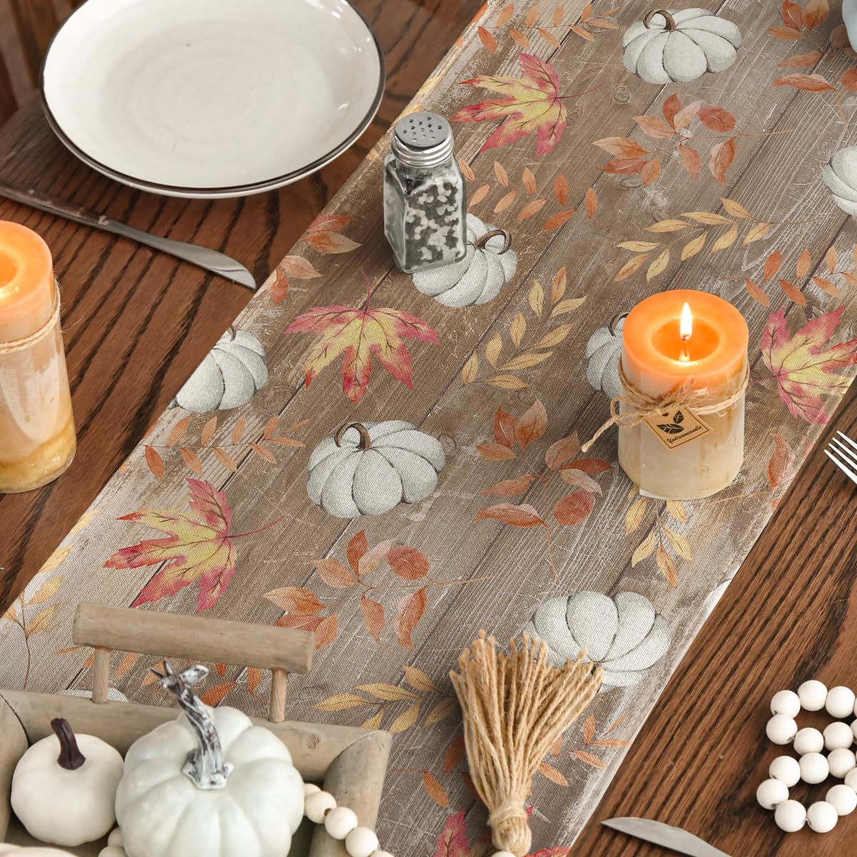 Pumpkins Fall Maple Leaves Fall Table Runner