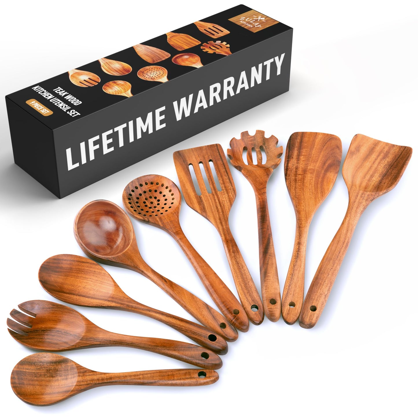 Teak Wood Cooking Utensil Set – 6-Piece Wooden Kitchen Tools | Non-Scratch, Heat-Resistant, Durable Cookware Set