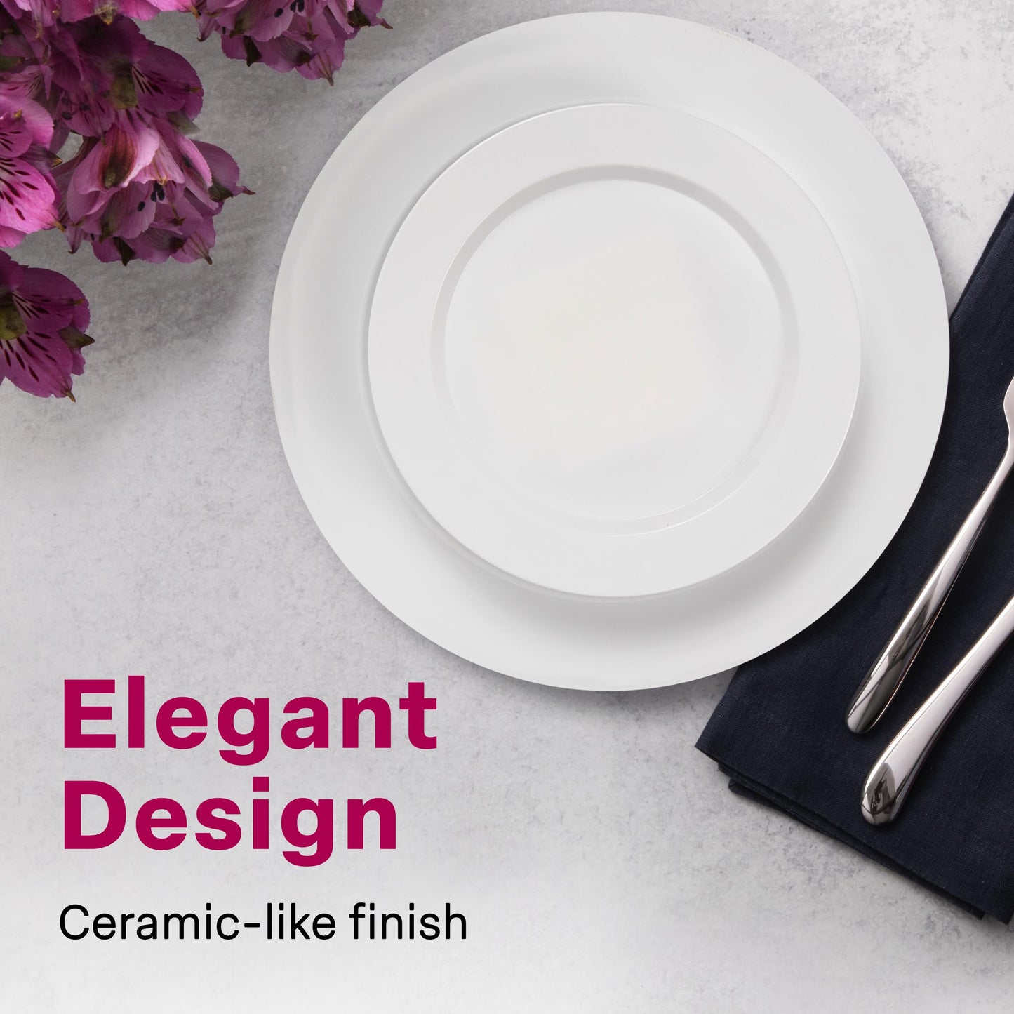 Elegant White Square Plastic Plates Set – 100-Piece Heavy Duty Disposable Dinnerware for 50 Guests (9.5” Dinner + 6.5” Appetizer Plates)