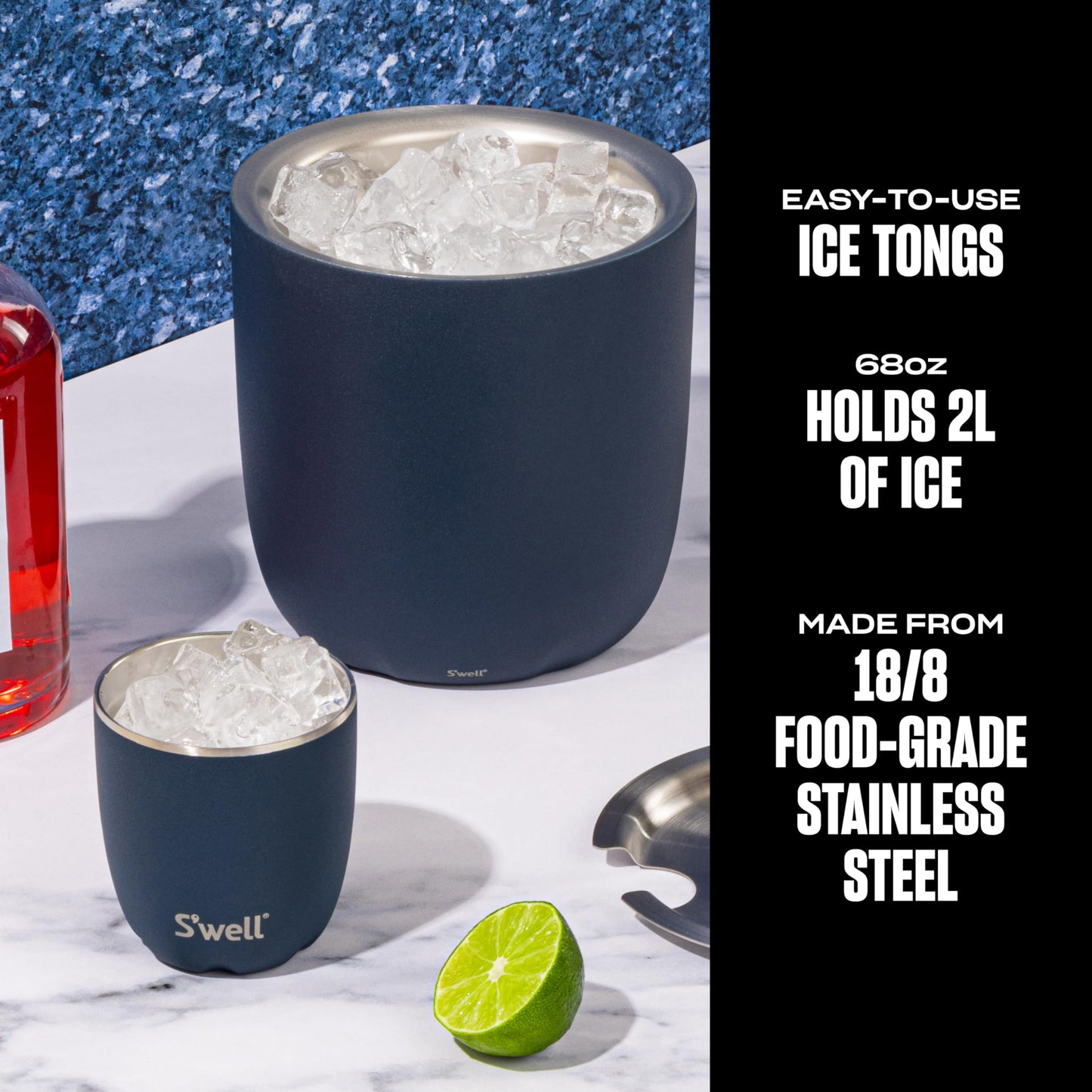 AestheticTriple-Layered Ice Bucket with Tongs – Vacuum-Insulated, Stainless Steel, Condensation-Free