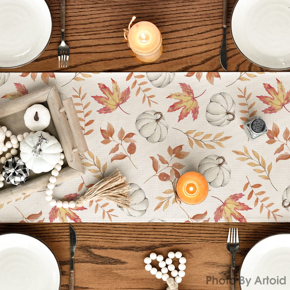 Pumpkins Fall Maple Leaves Fall Table Runner