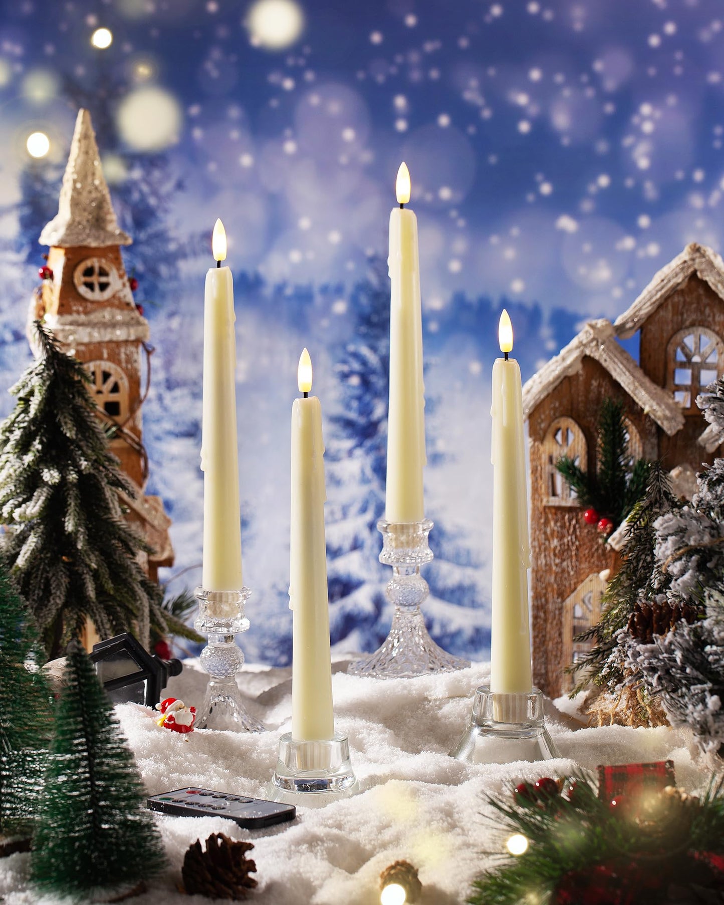 Black Wax Drip Flameless Taper Candles – Set of 6 LED Candles with Remote Control