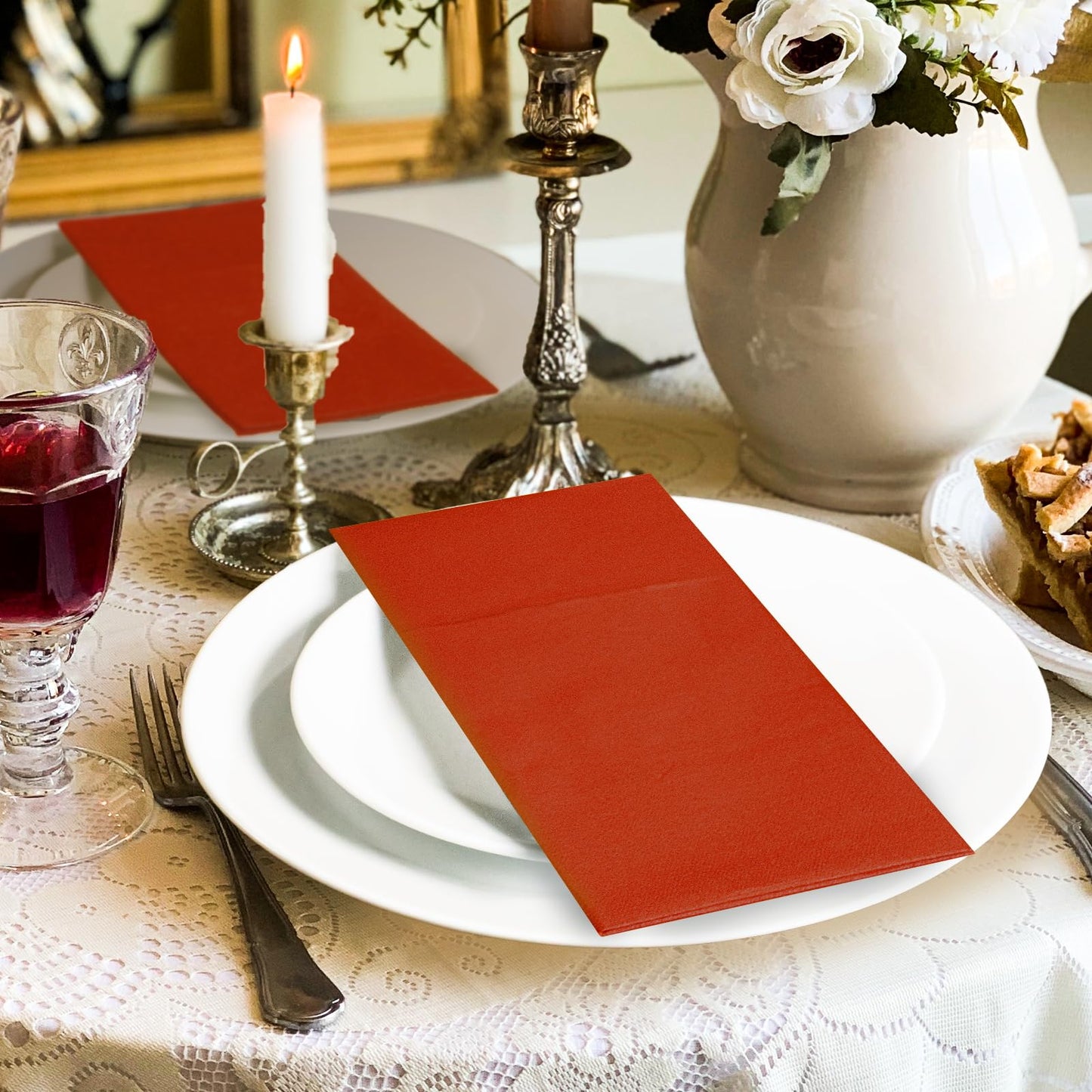 Solid Color Pocket Napkins – 50-Pack Linen-Like Paper Napkins with Silverware Pocket | Soft, Absorbent & Elegant for Dining, Weddings, and Events - Matcha Green