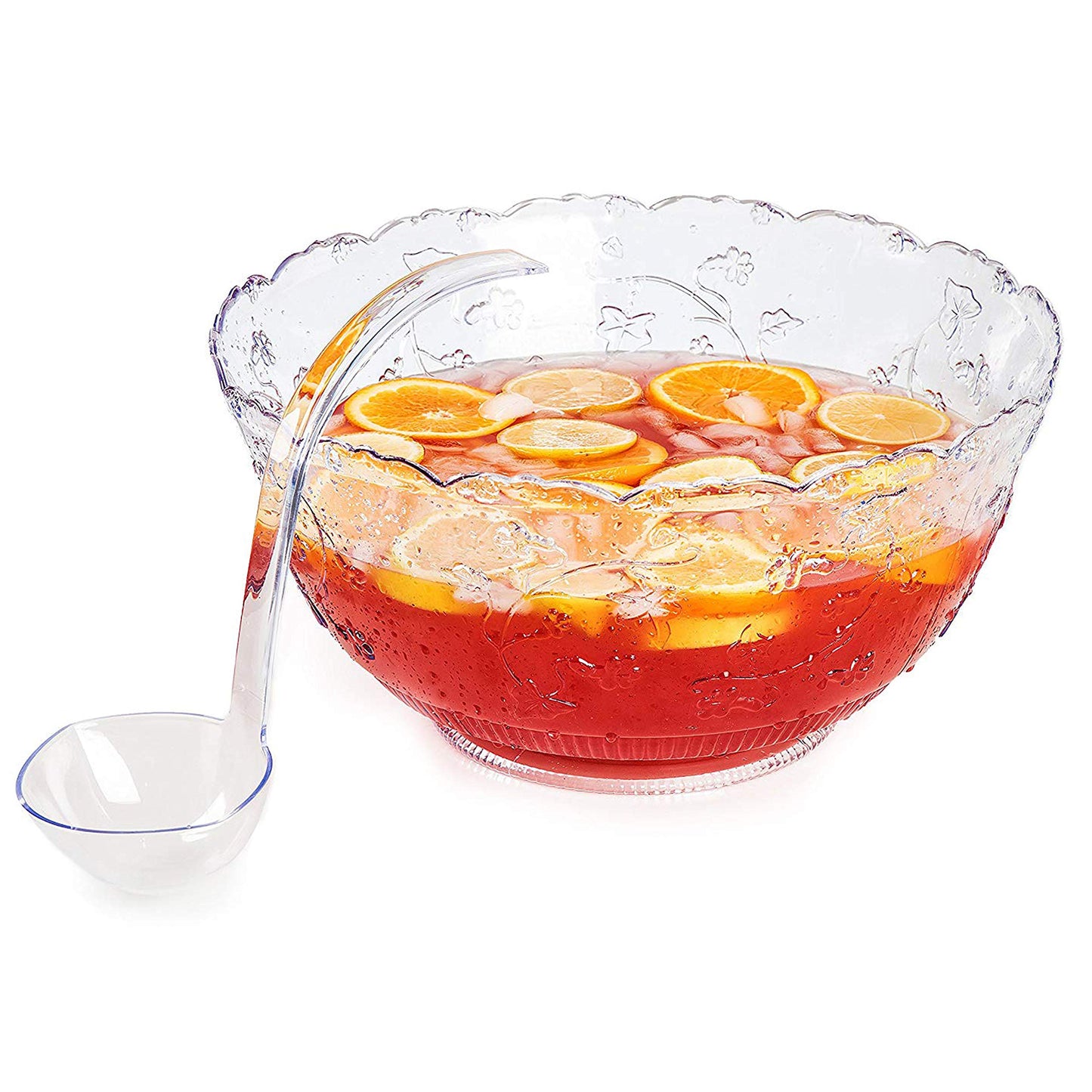 2-Gallon Crystal-Look Plastic Punch Bowl with 5 oz Ladle – Reusable & Dishwasher Safe | Heavy-Duty Serving Bowl for Parties, Weddings & Events