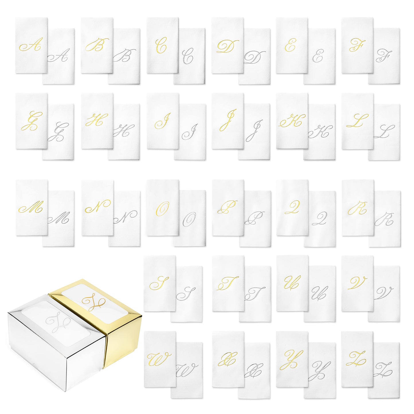Monogrammed Disposable Napkins – Linen-Feel Paper Guest Hand | Gold or Silver Letter
