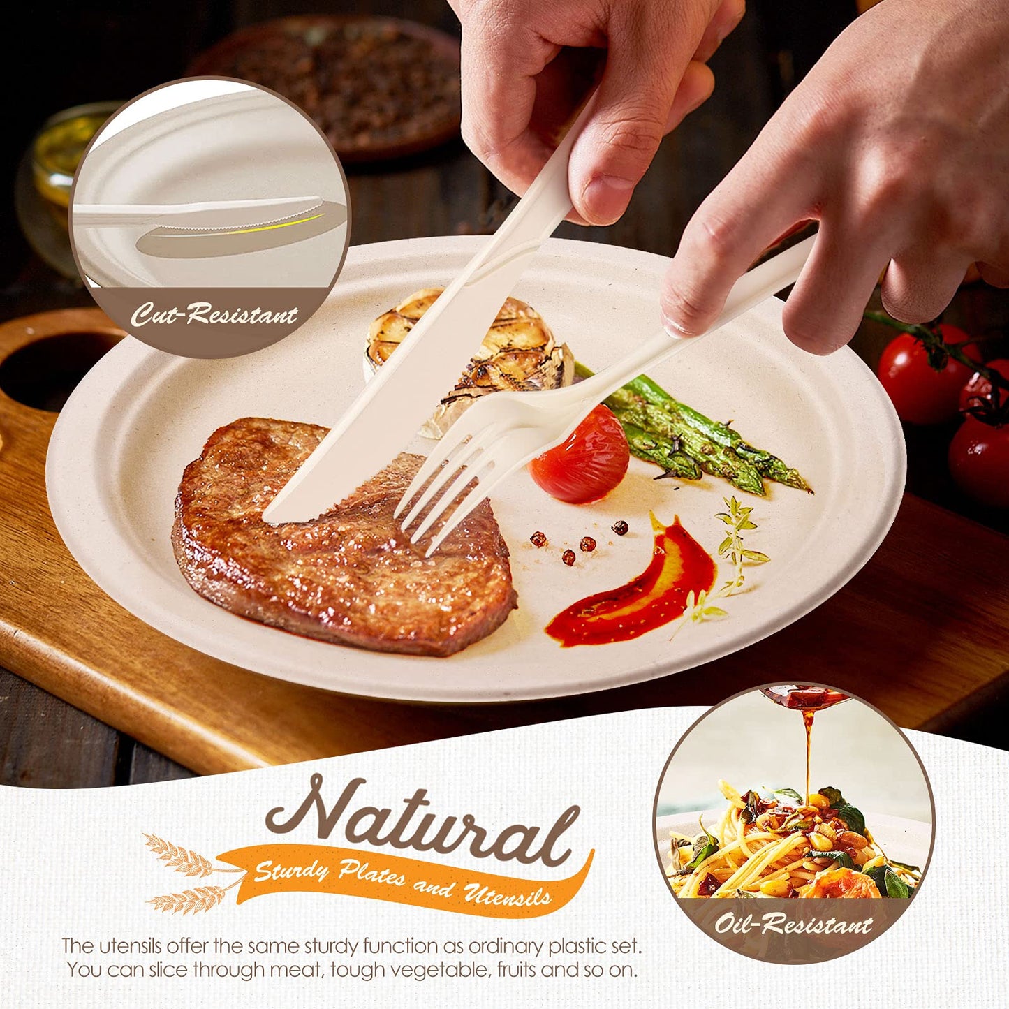 Compostable Dinnerware Set – Eco-Friendly Plates, Cutlery, Cups & More for 50 Guests -400-Pack