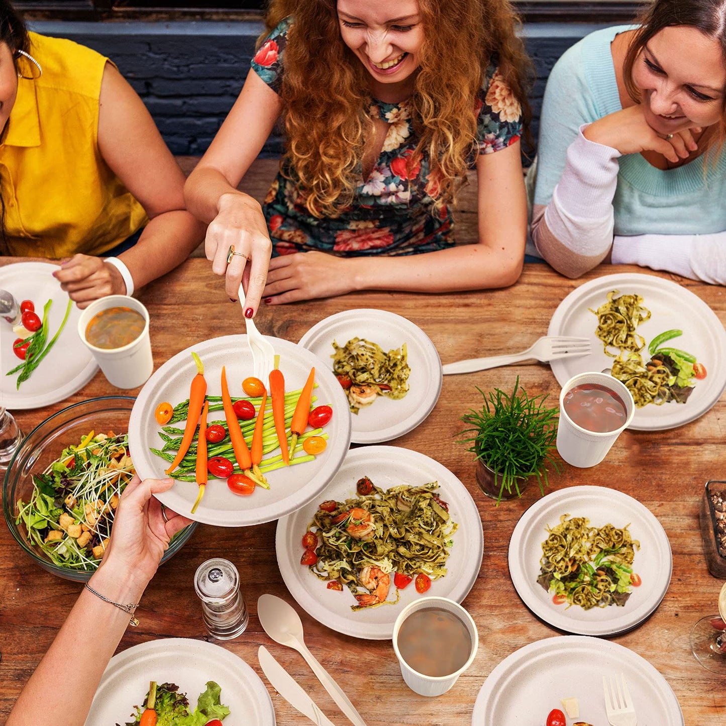 Compostable Dinnerware Set – Eco-Friendly Plates, Cutlery, Cups & More for 50 Guests -400-Pack