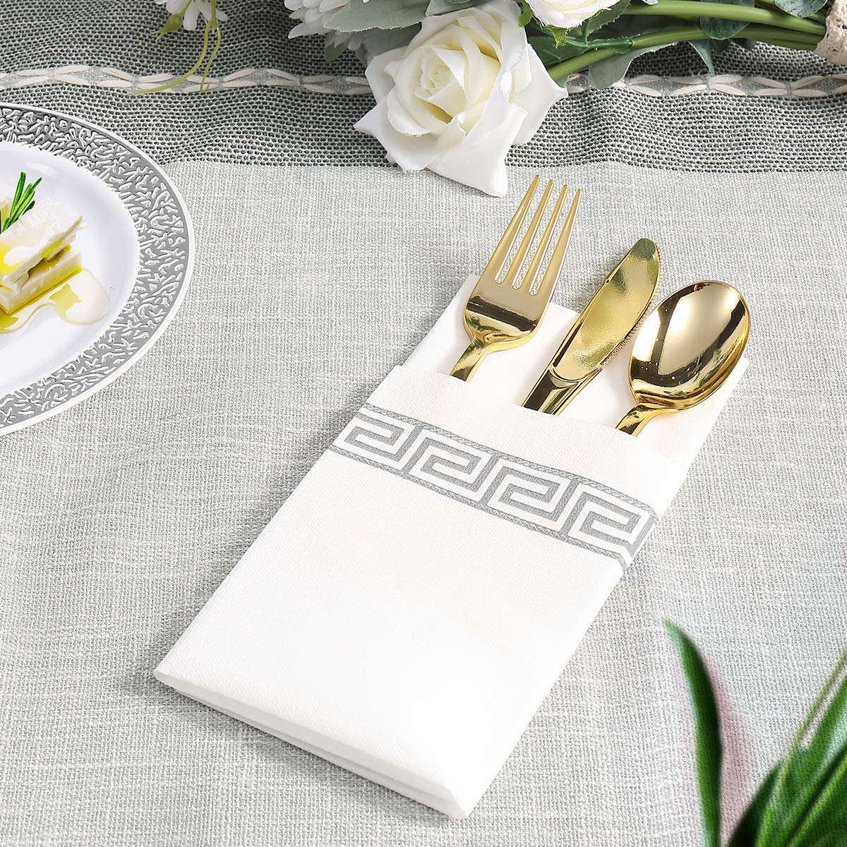 Decorative Disposable Guest Towels – Cloth-Like Paper Napkins with Patterns | Soft, Absorbent & Elegant for Bathroom, Dining & Events - 200 Pack