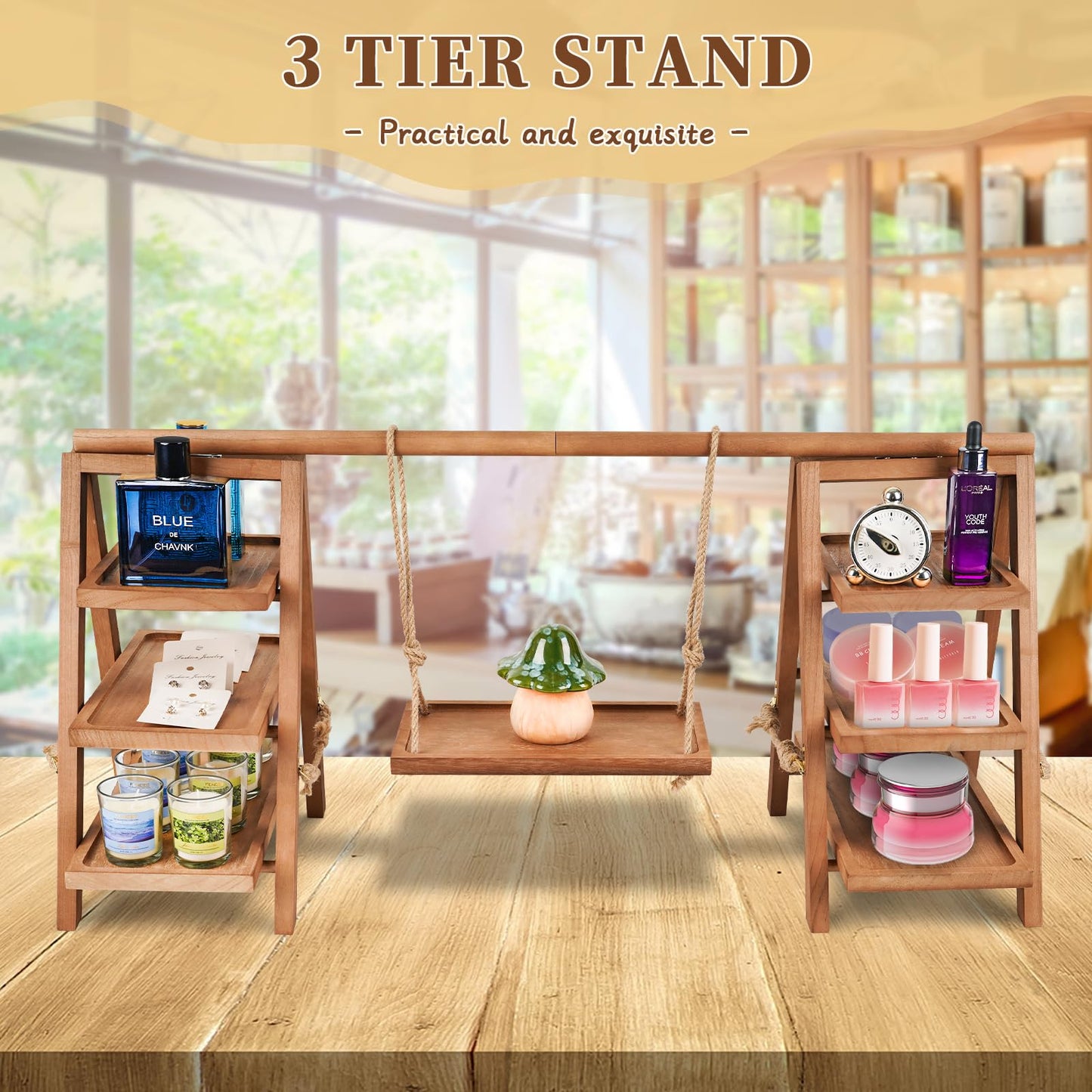 Rustic 3-Tier Wooden Cupcake Stand – Paulownia Wood Dessert Display Tower for Parties, Weddings, Events & Home Entertaining