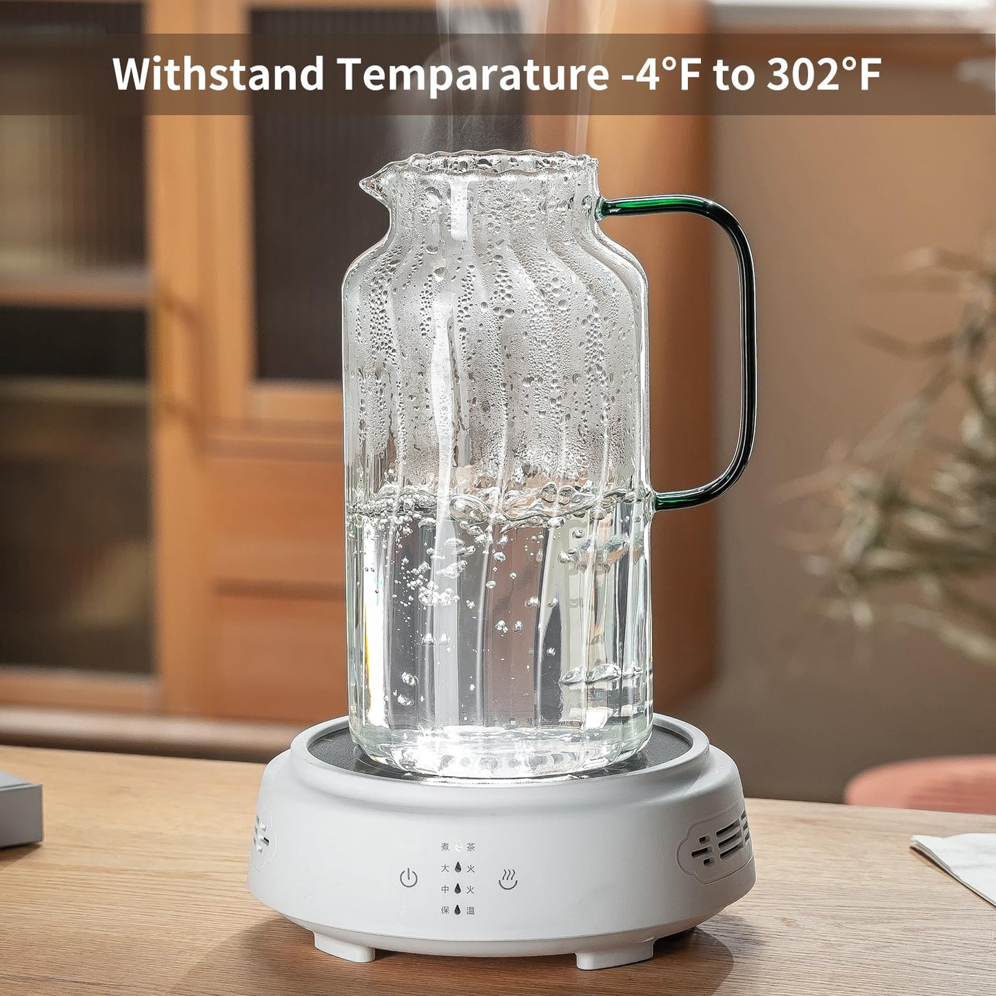 Glass Water Pitcher – 68oz Borosilicate Carafe with Stainless Steel Lid - Heat-Resistant