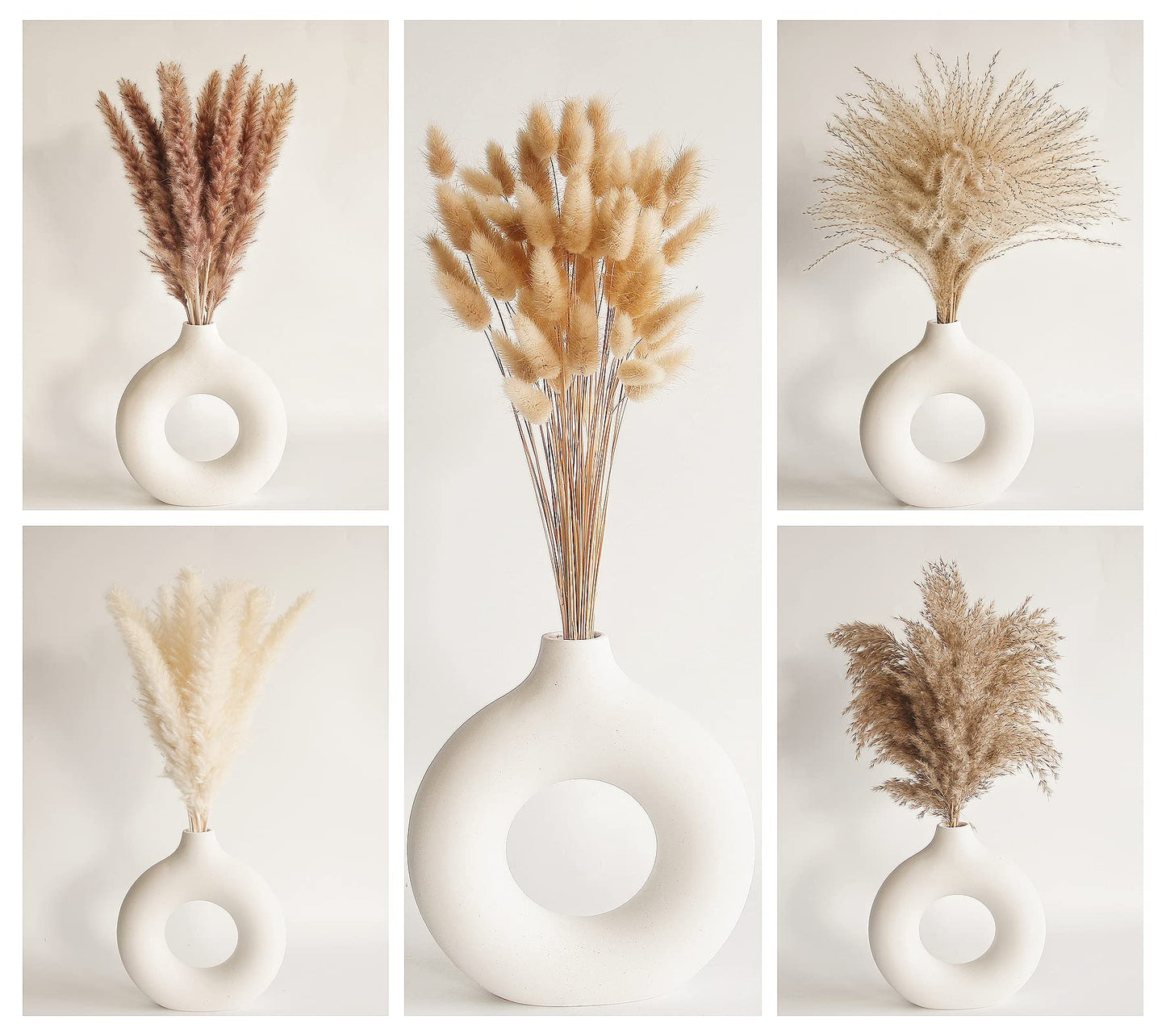 Natural Dried Pampas Grass Bouquet – Mixed Fluffy Pompous Grass for Vase, Boho Decor, Weddings, Gifts & Home Arrangements 100PCS